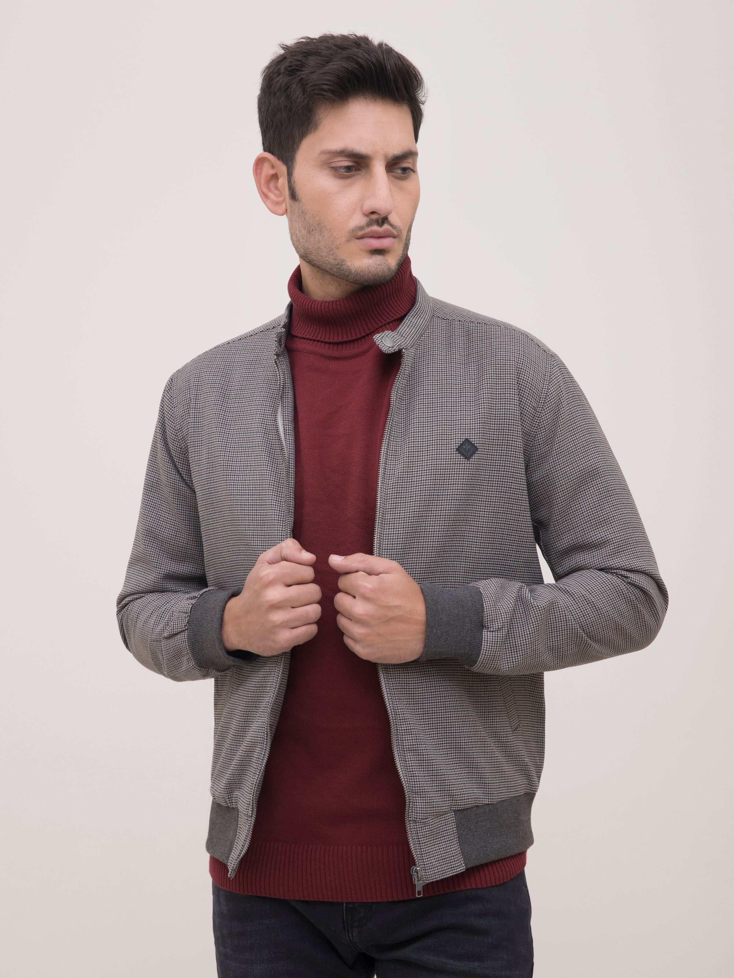 JACKET BAN COLLAR BLACK GREY at Charcoal Clothing