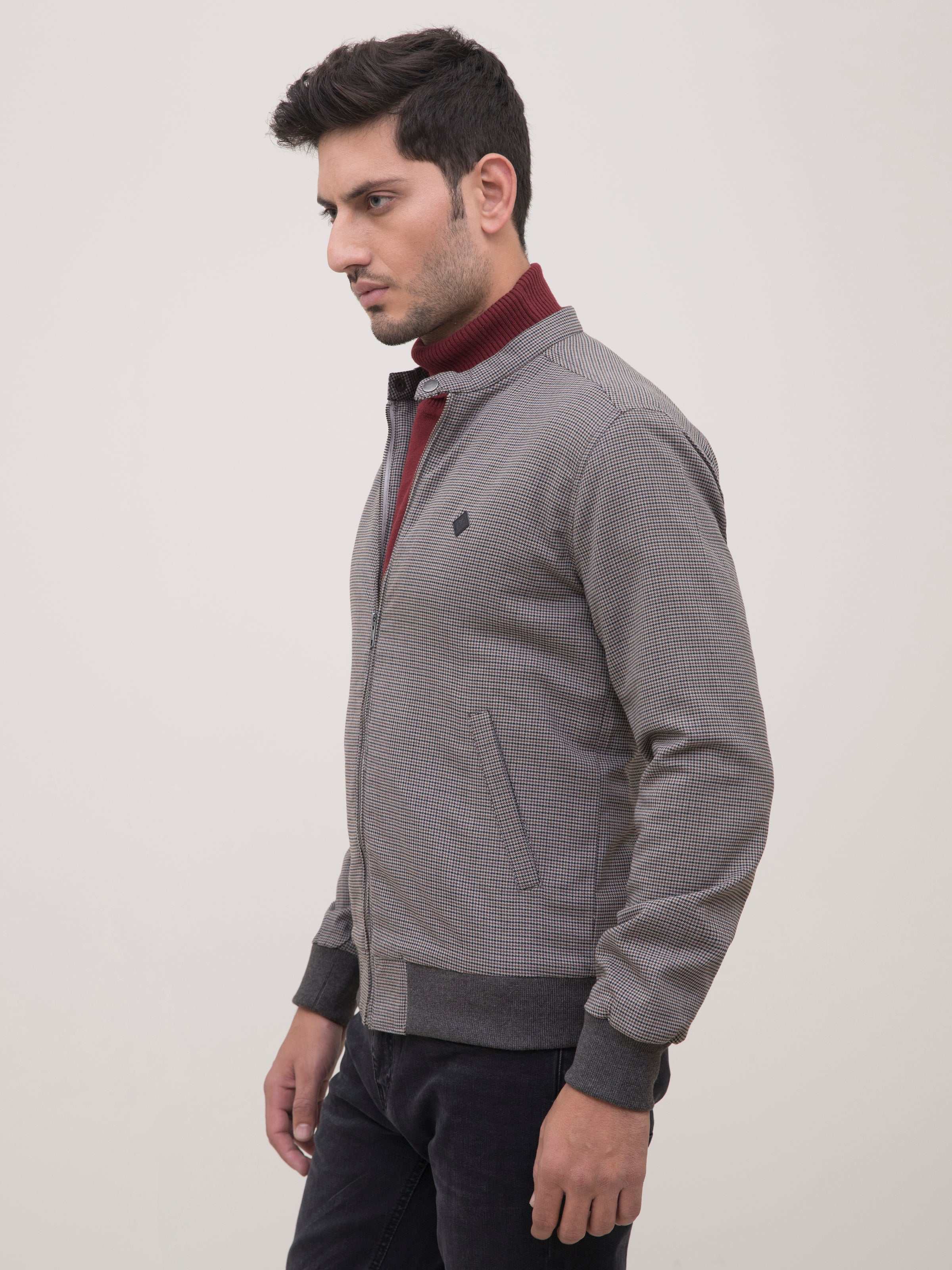 JACKET BAN COLLAR BLACK GREY at Charcoal Clothing