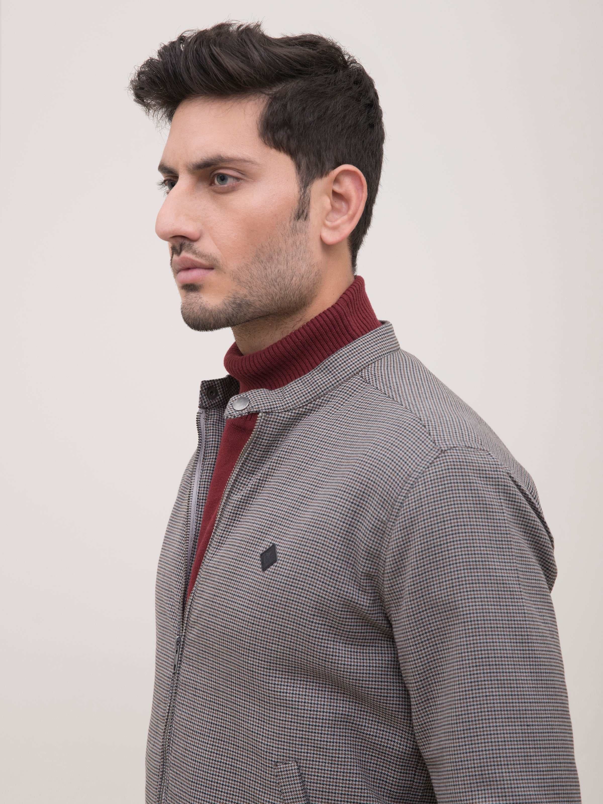 JACKET BAN COLLAR BLACK GREY at Charcoal Clothing