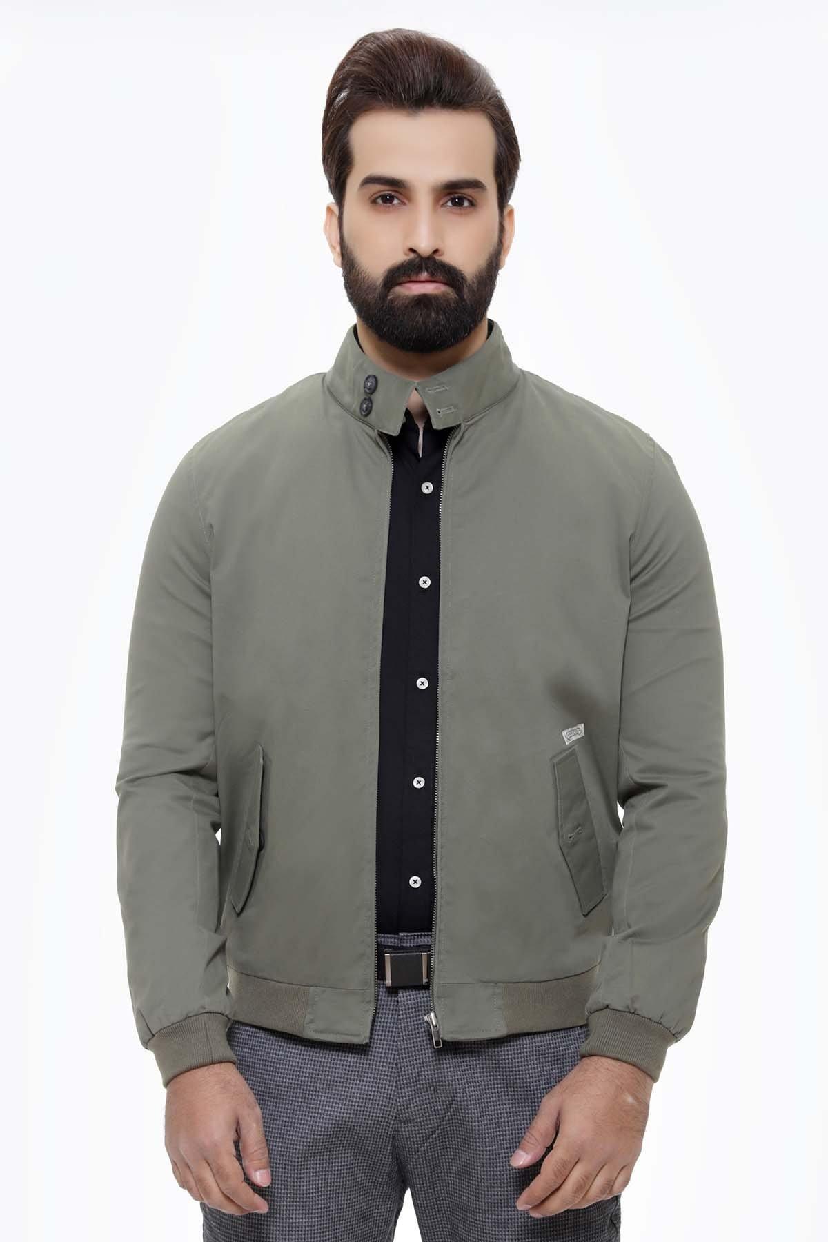 JACKET BAN COLLAR FULL SLEEVE GREEN at Charcoal Clothing