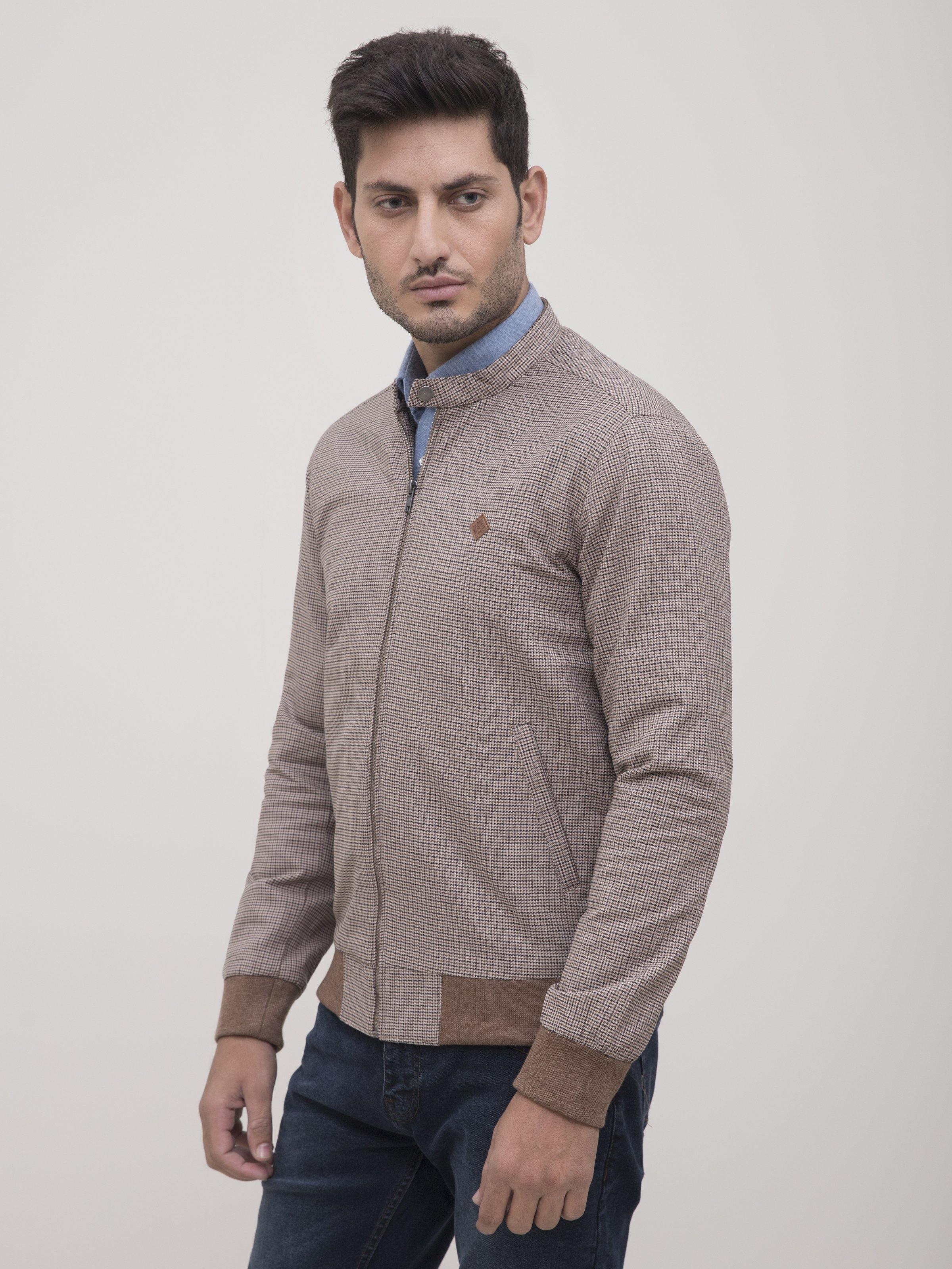 JACKET BAN COLLAR FULL SLEEVE KHAKI BROWN at Charcoal Clothing