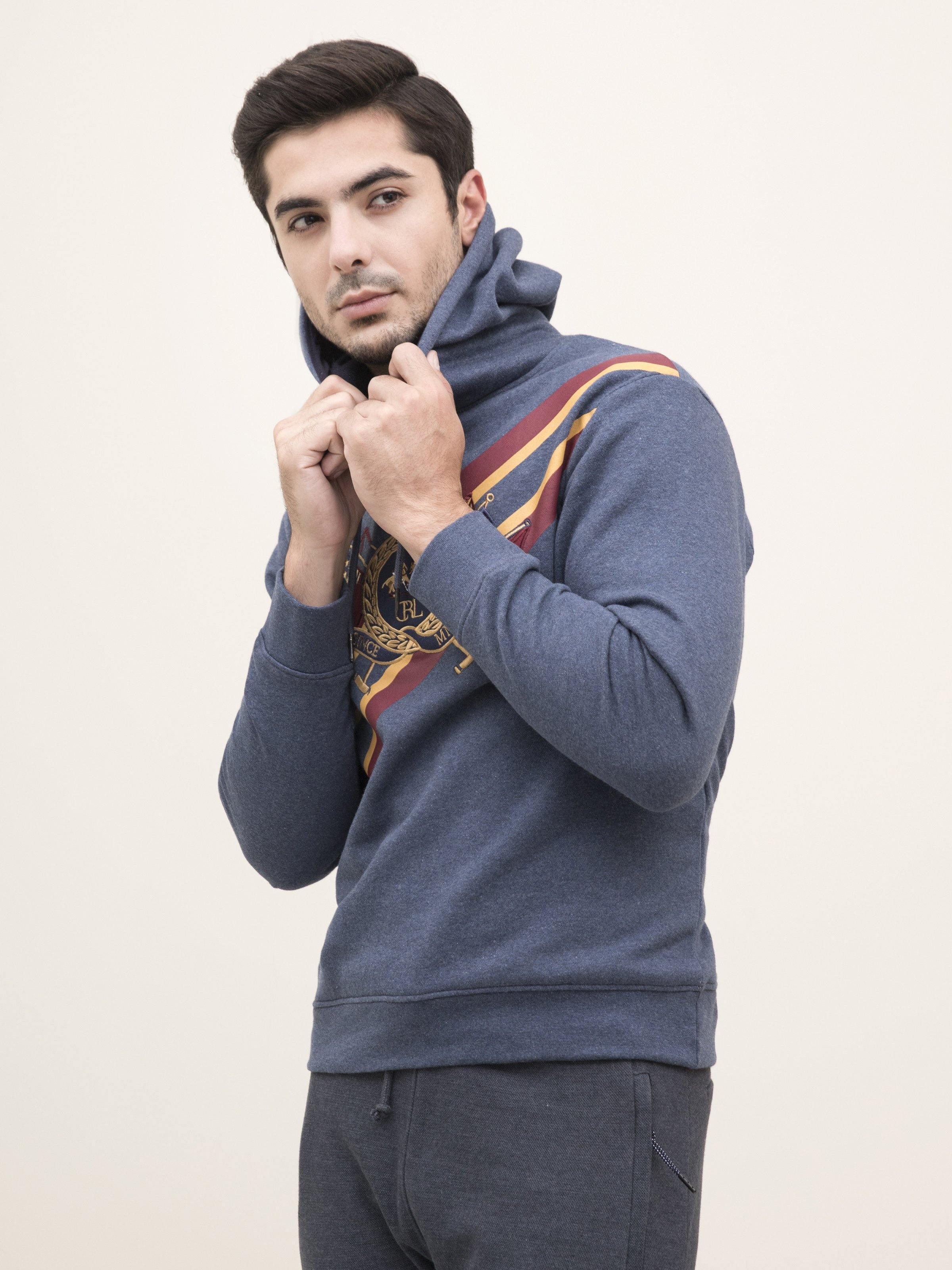 JACKET FULL SLEEVE KNIT HOODIE BLUE MELANGE at Charcoal Clothing