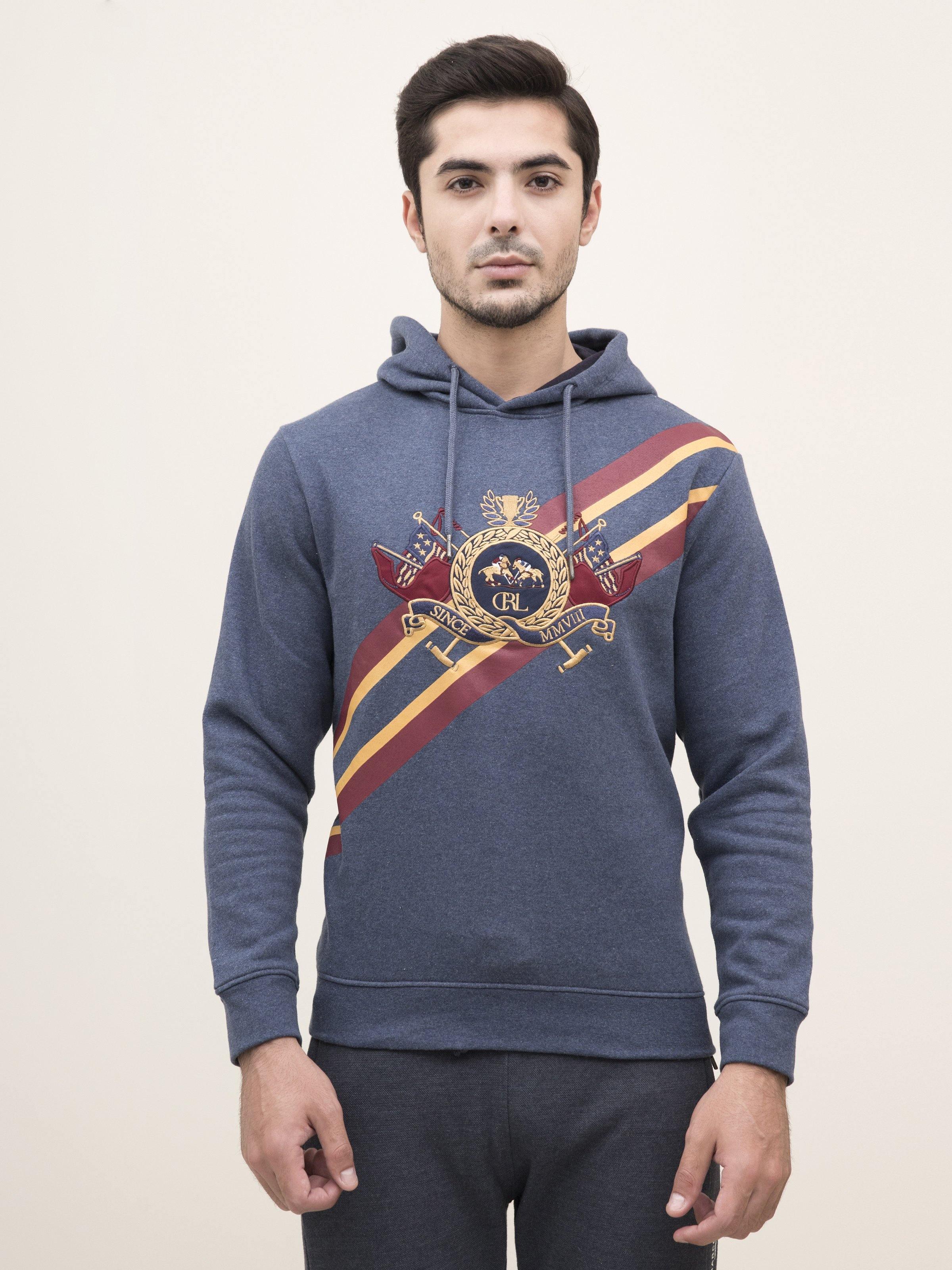 JACKET FULL SLEEVE KNIT HOODIE BLUE MELANGE at Charcoal Clothing