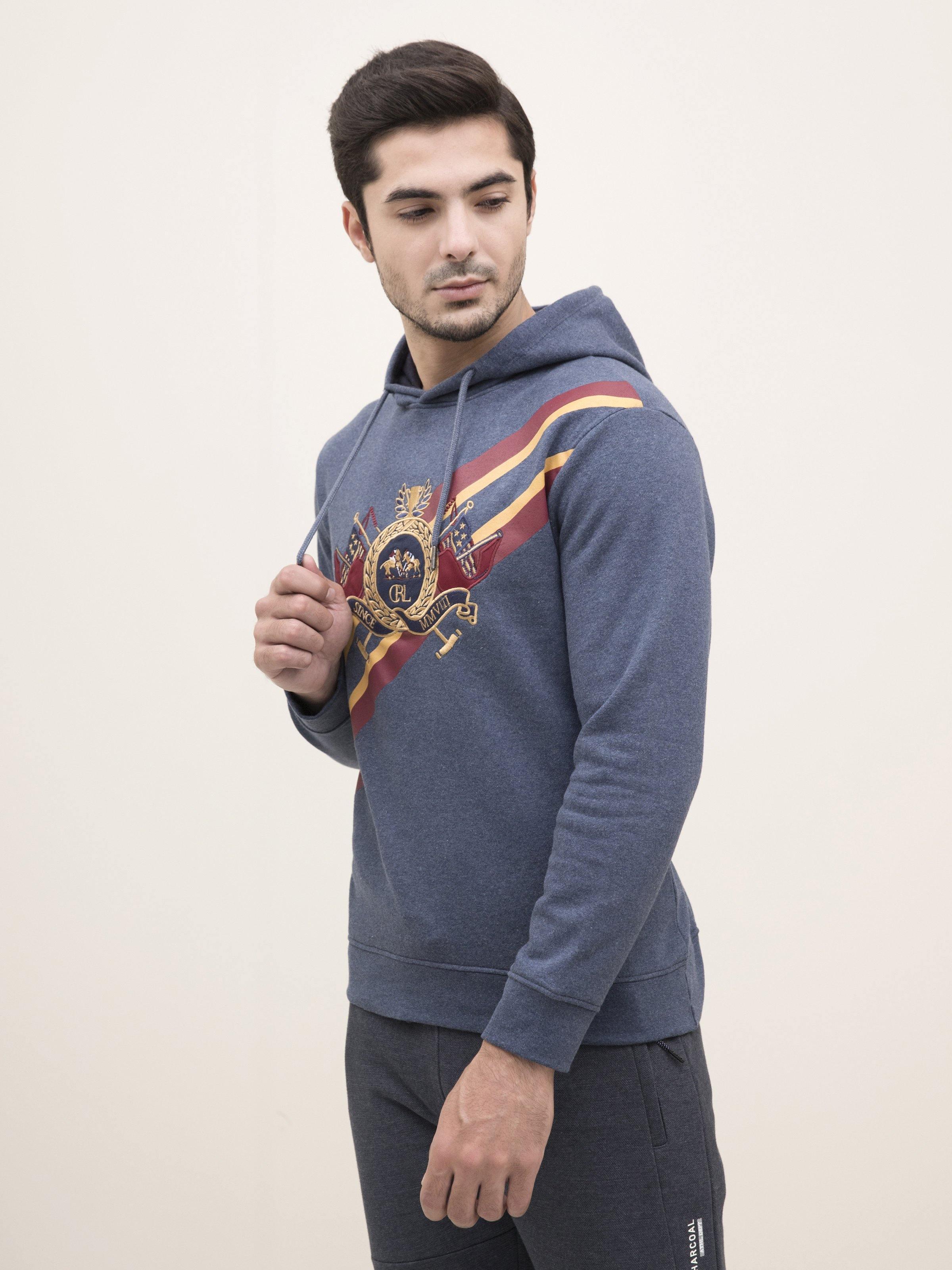 JACKET FULL SLEEVE KNIT HOODIE BLUE MELANGE at Charcoal Clothing