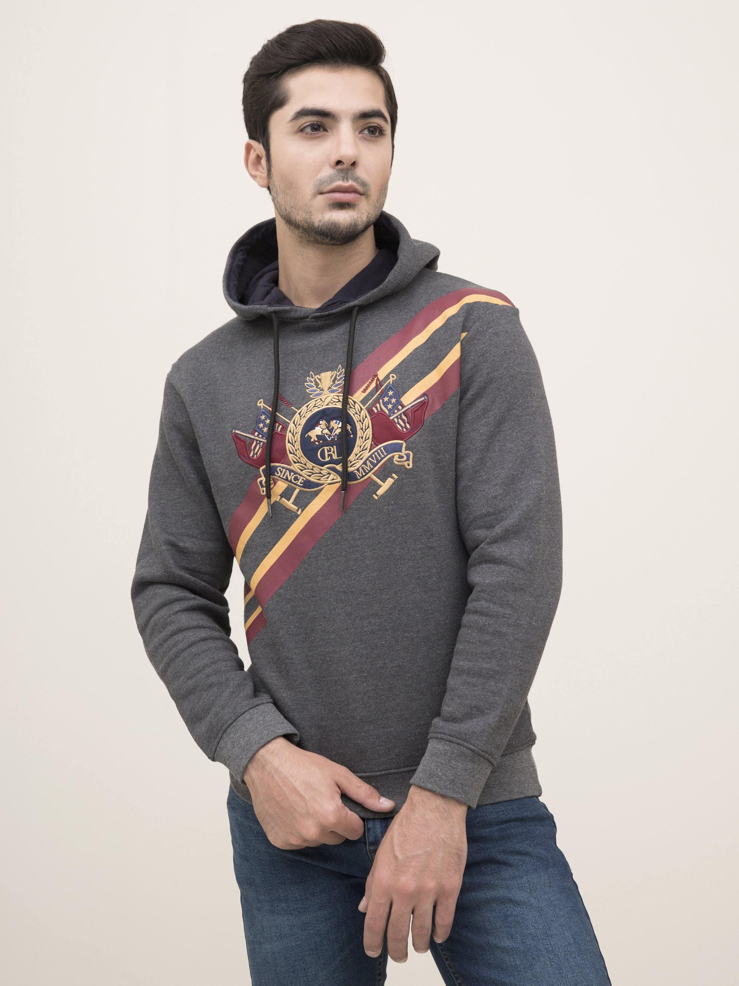 JACKET FULL SLEEVE KNIT HOODIE CHARCOAL GREY at Charcoal Clothing