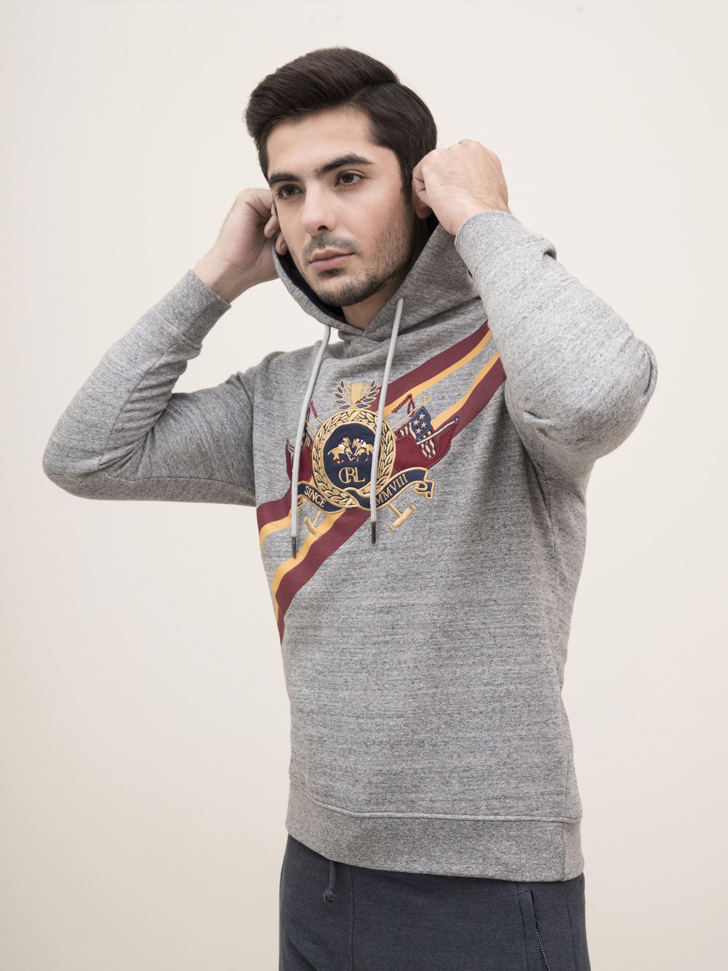 JACKET FULL SLEEVE KNIT HOODIE GREY HEATHER at Charcoal Clothing