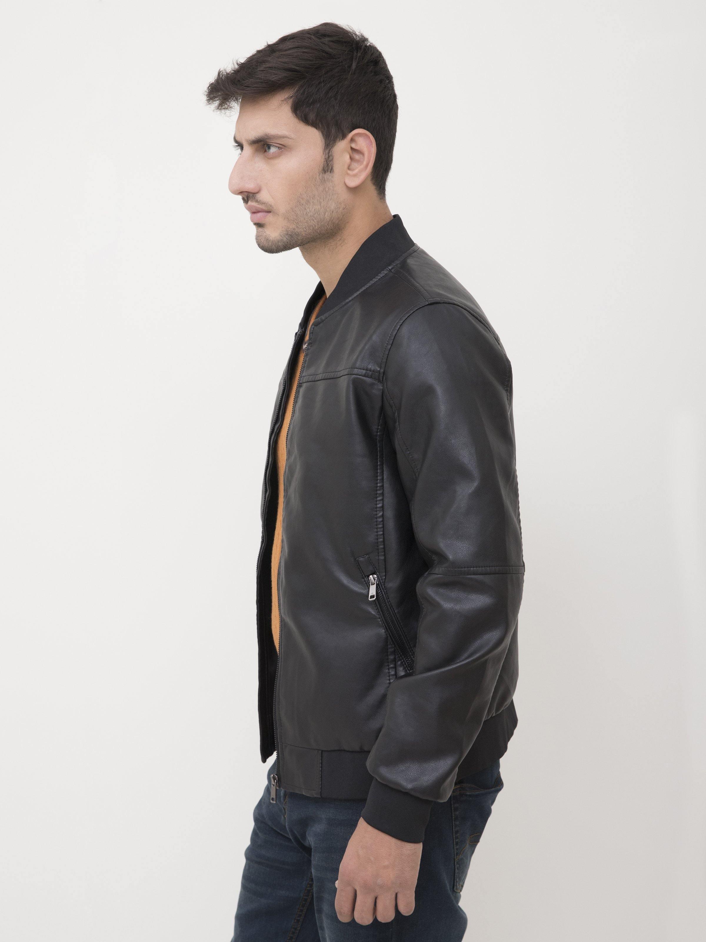 JACKET FULL SLEEVE PU LEATHER BLACK at Charcoal Clothing