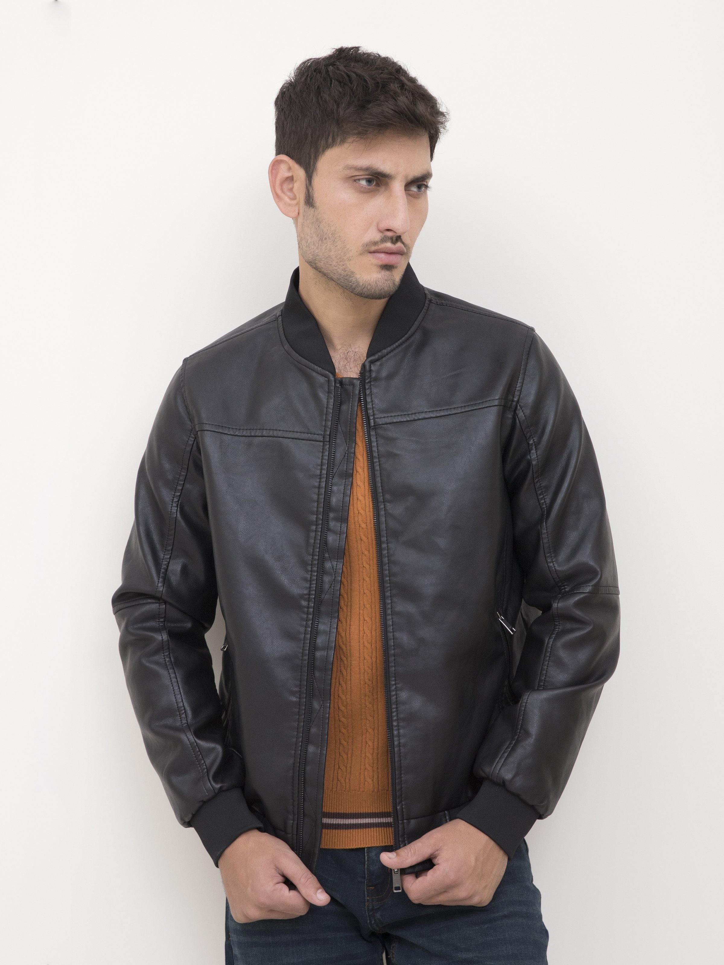 JACKET FULL SLEEVE PU LEATHER BLACK at Charcoal Clothing