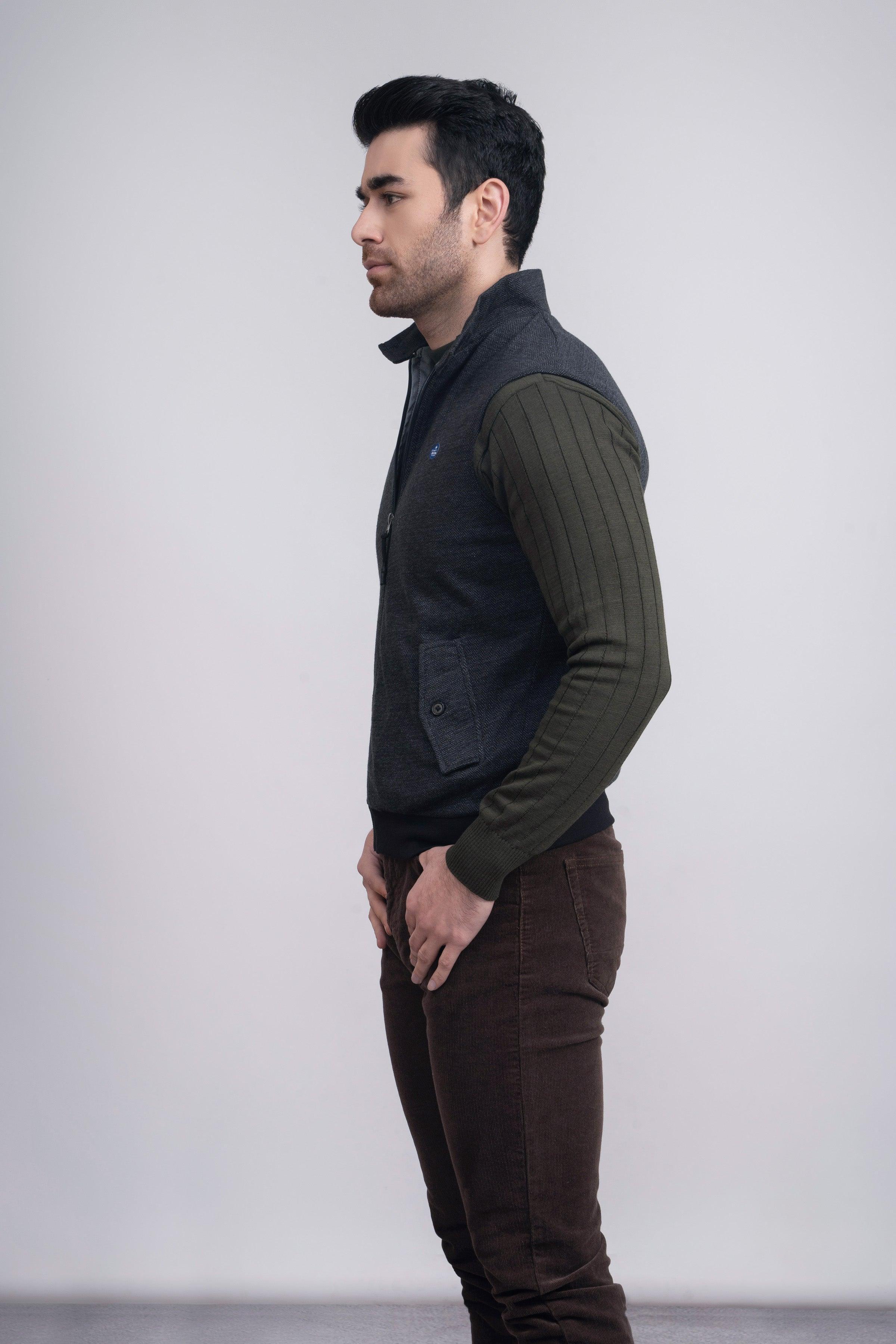 JACKET HERRINGBONE S/L BLACK at Charcoal Clothing