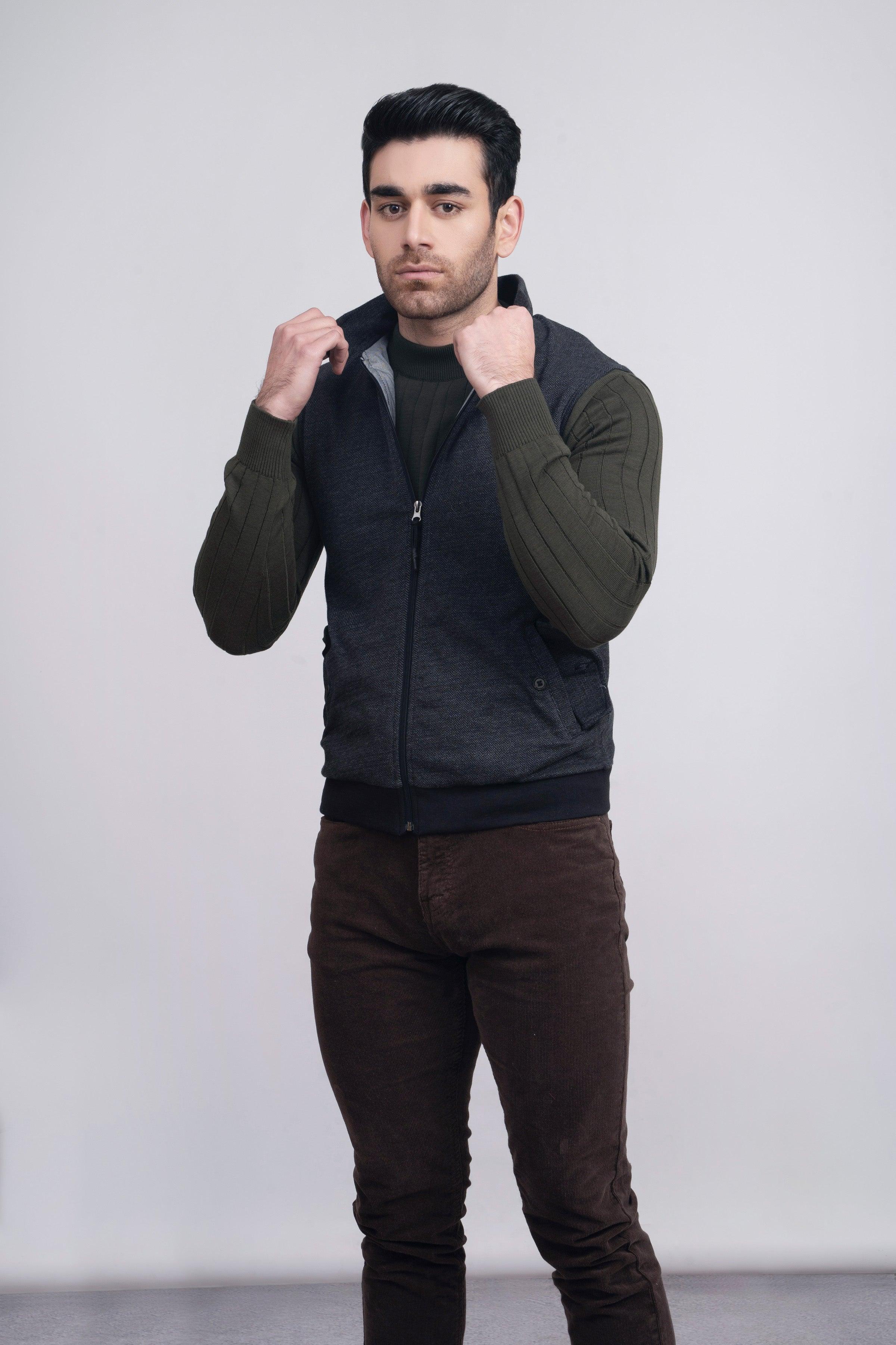 JACKET HERRINGBONE S/L BLACK at Charcoal Clothing