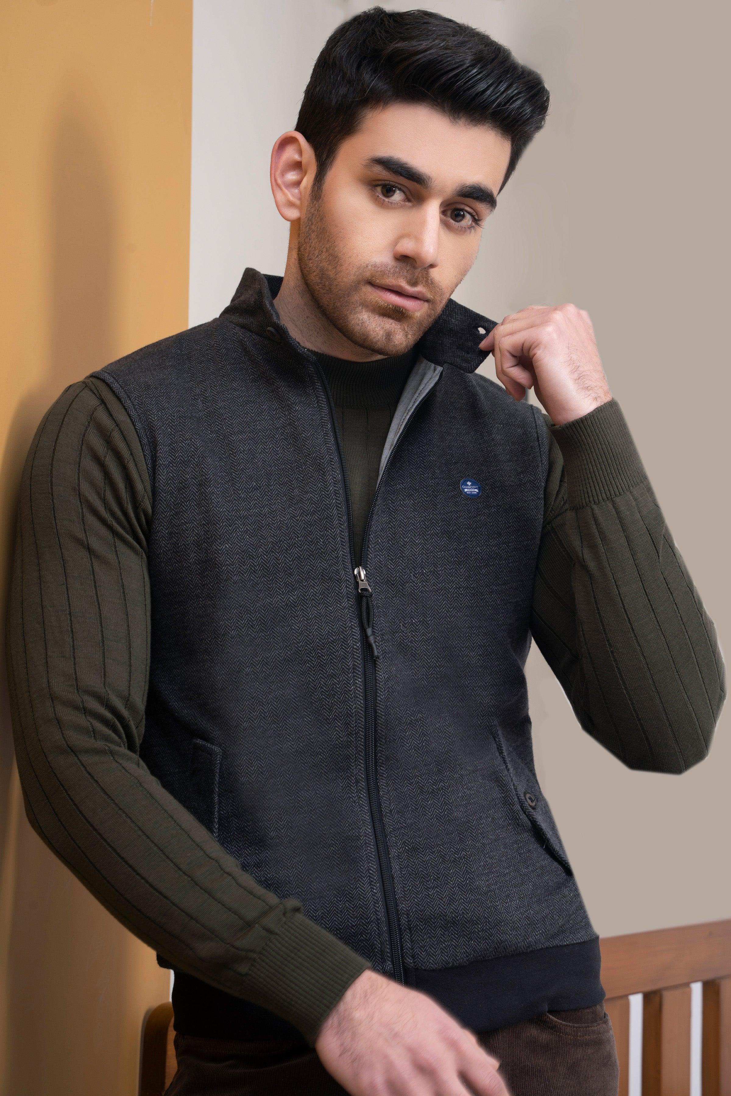 JACKET HERRINGBONE S/L BLACK at Charcoal Clothing