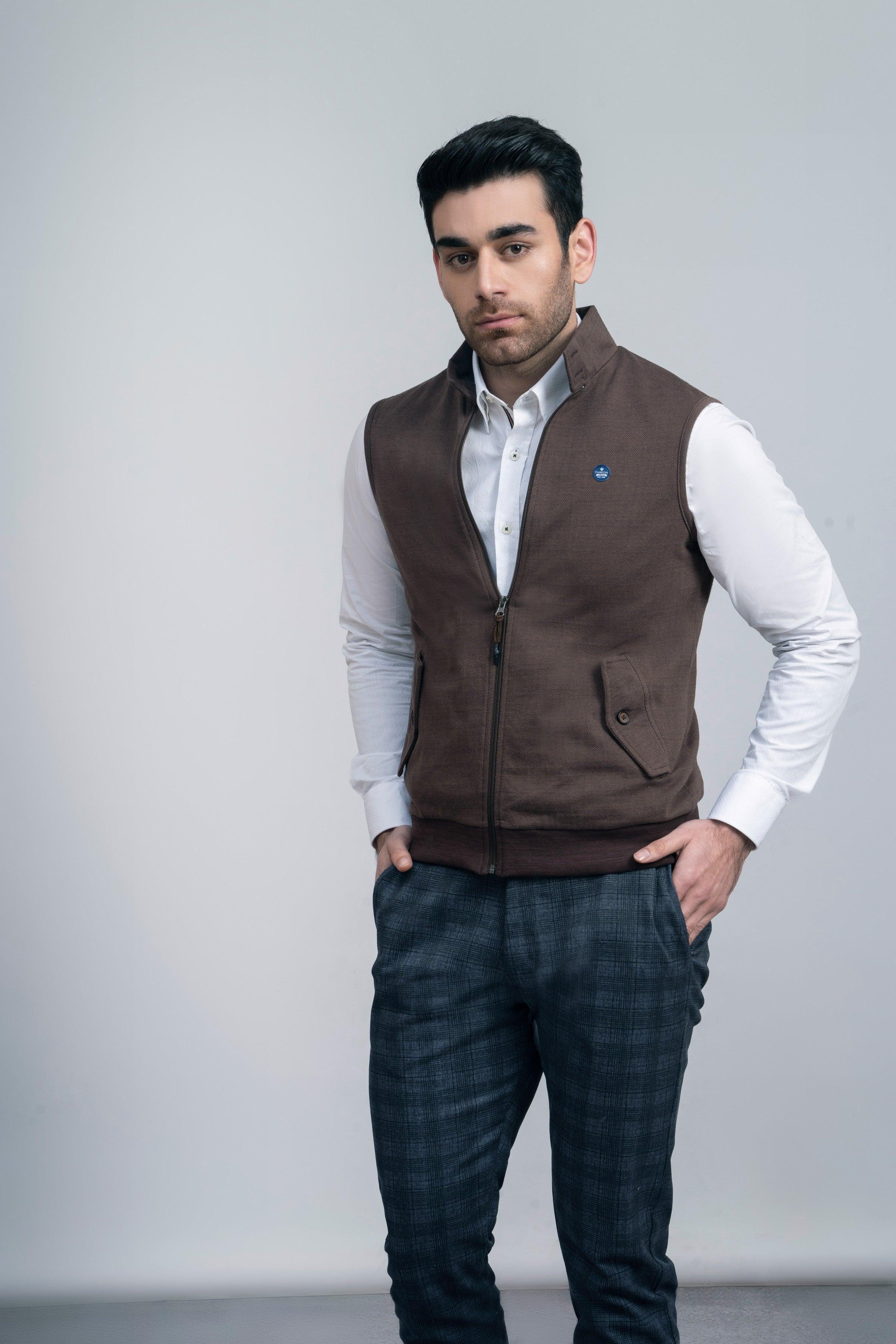JACKET HERRINGBONE S/L BROWN at Charcoal Clothing