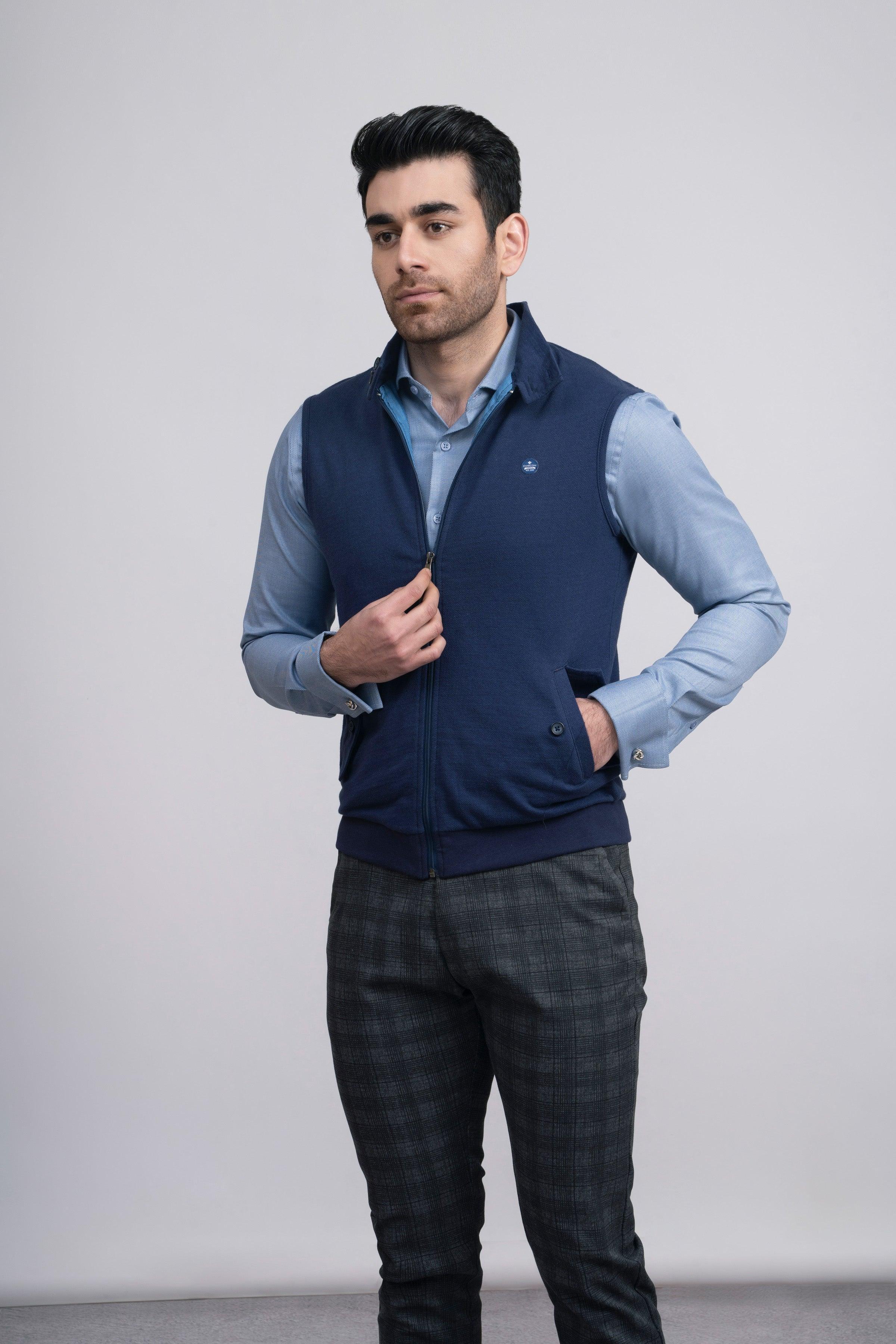 JACKET HERRINGBONE S/L NAVY at Charcoal Clothing