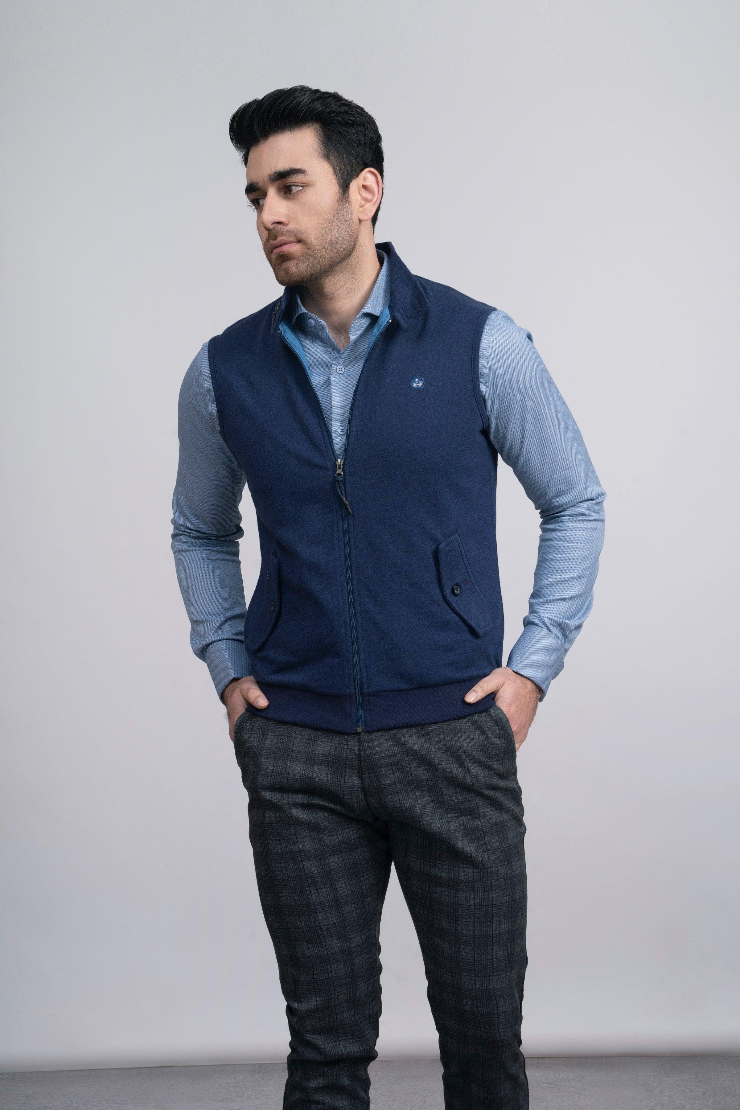 JACKET HERRINGBONE S/L NAVY at Charcoal Clothing