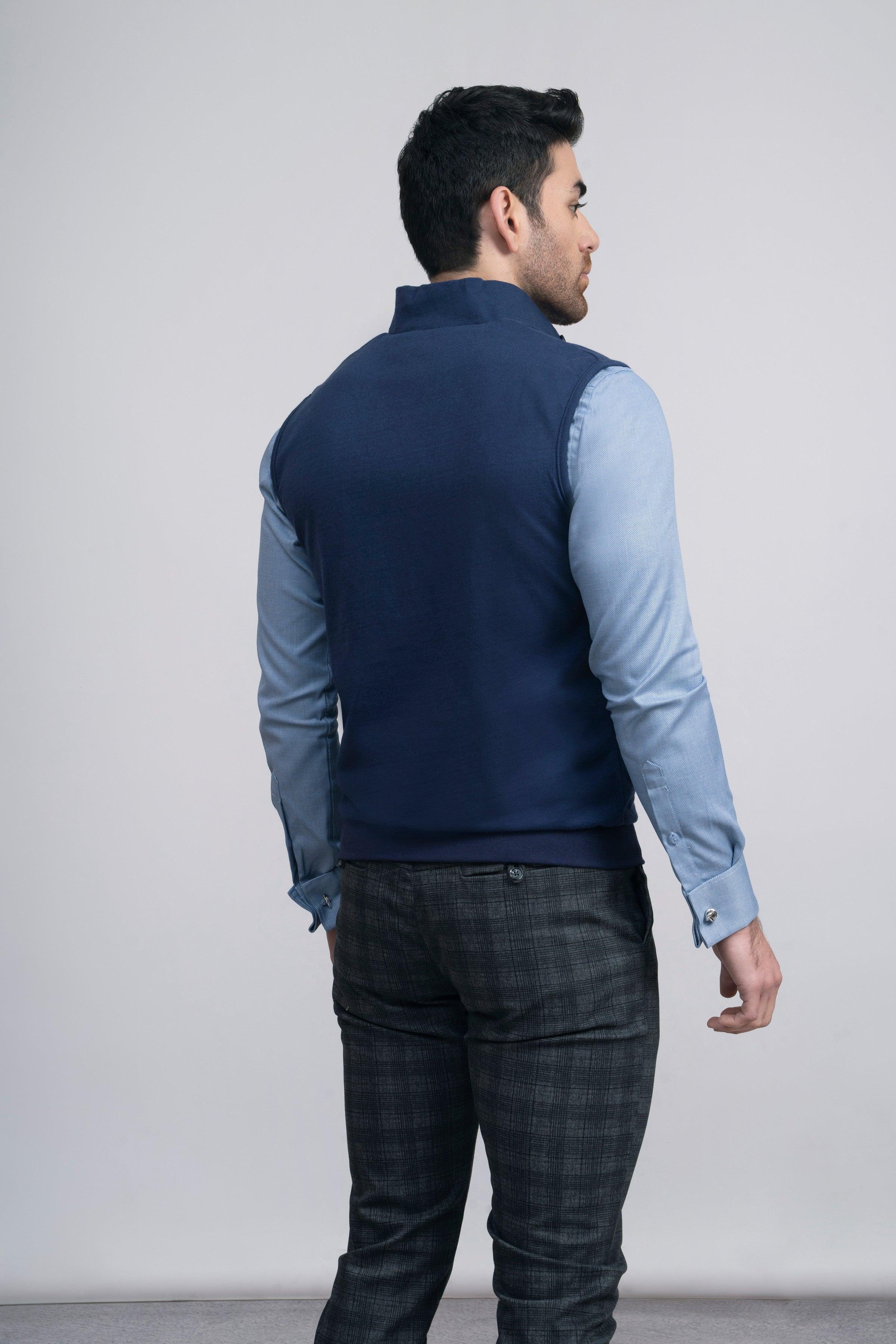 JACKET HERRINGBONE S/L NAVY at Charcoal Clothing