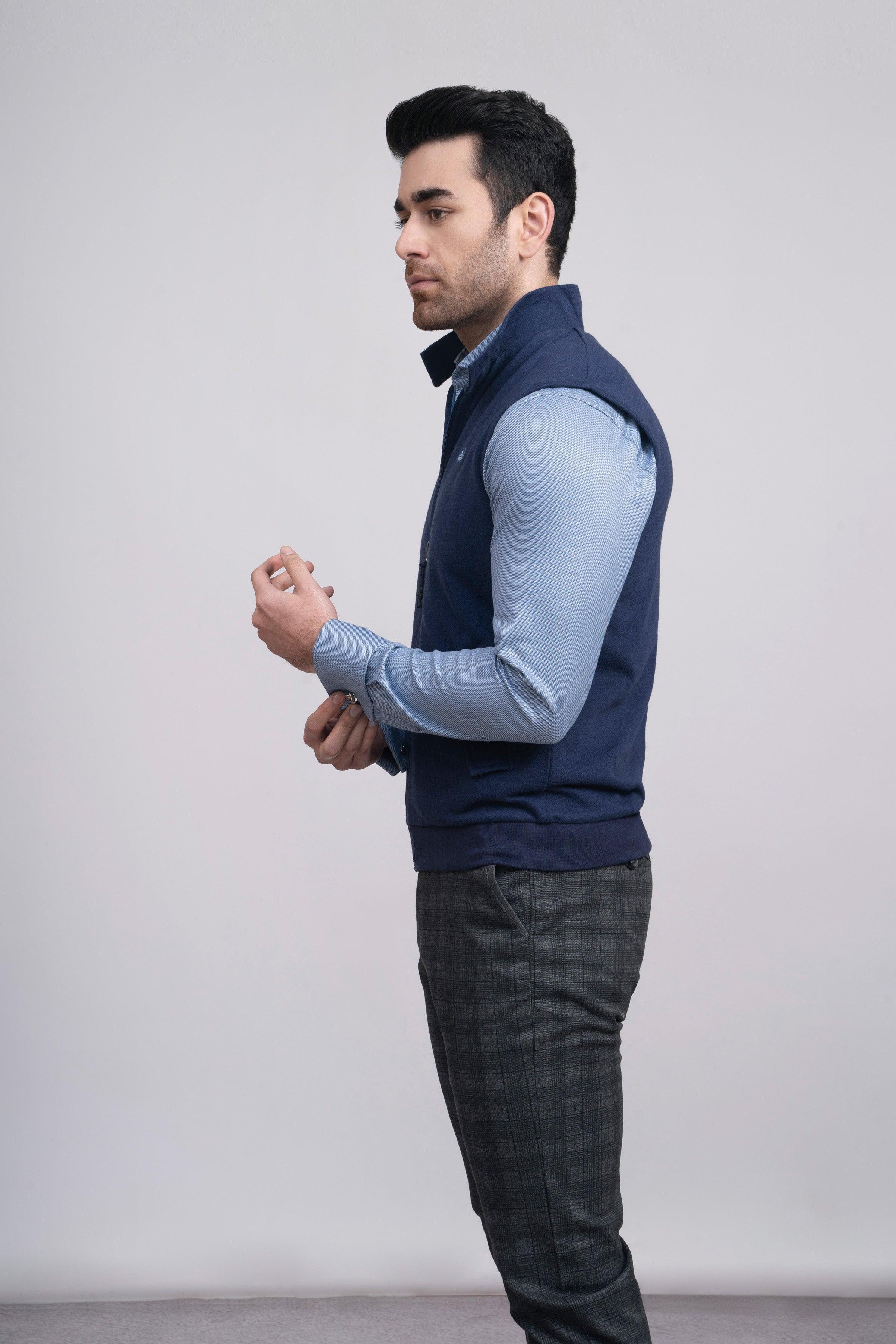 JACKET HERRINGBONE S/L NAVY at Charcoal Clothing