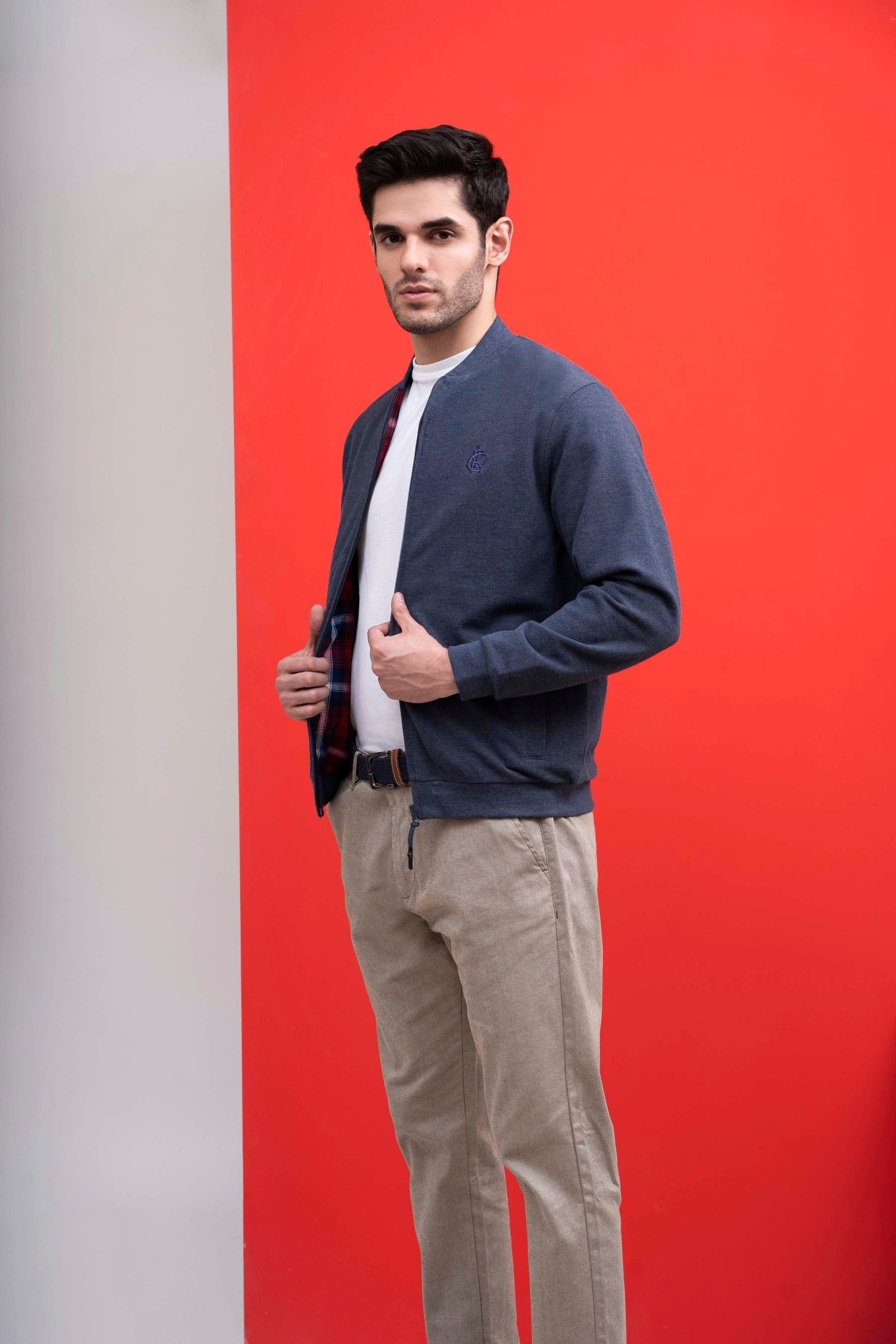 JACKET MOCK NECK ZIPPER NAVY at Charcoal Clothing