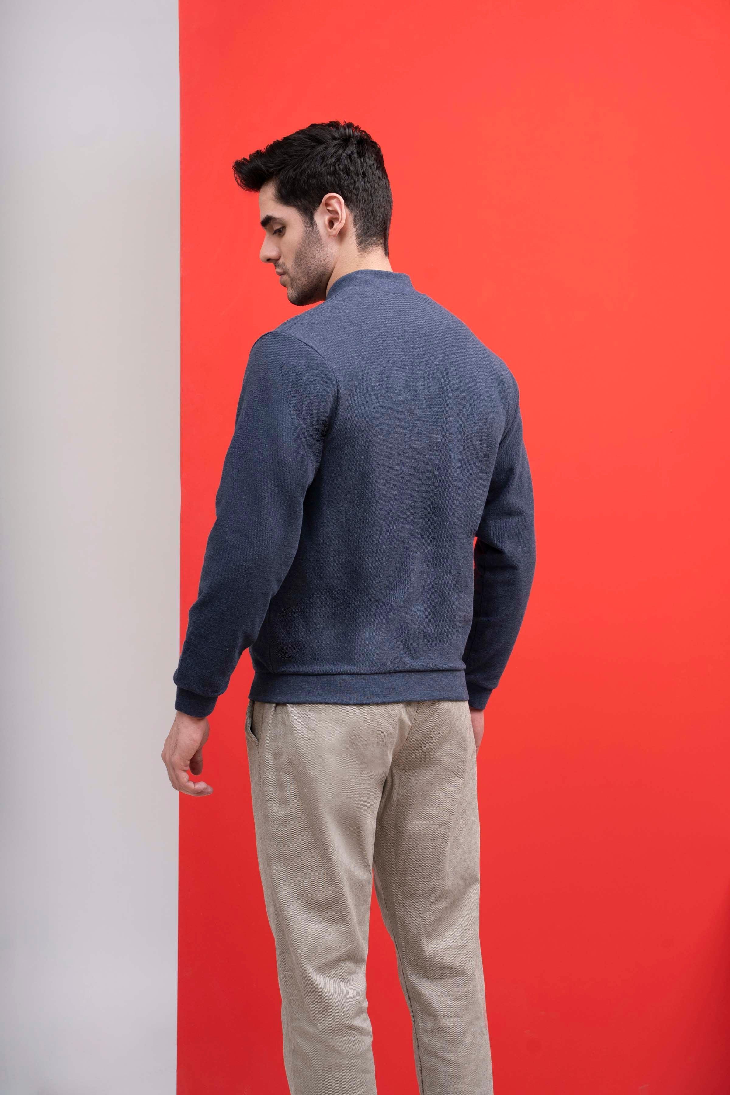 JACKET MOCK NECK ZIPPER NAVY at Charcoal Clothing