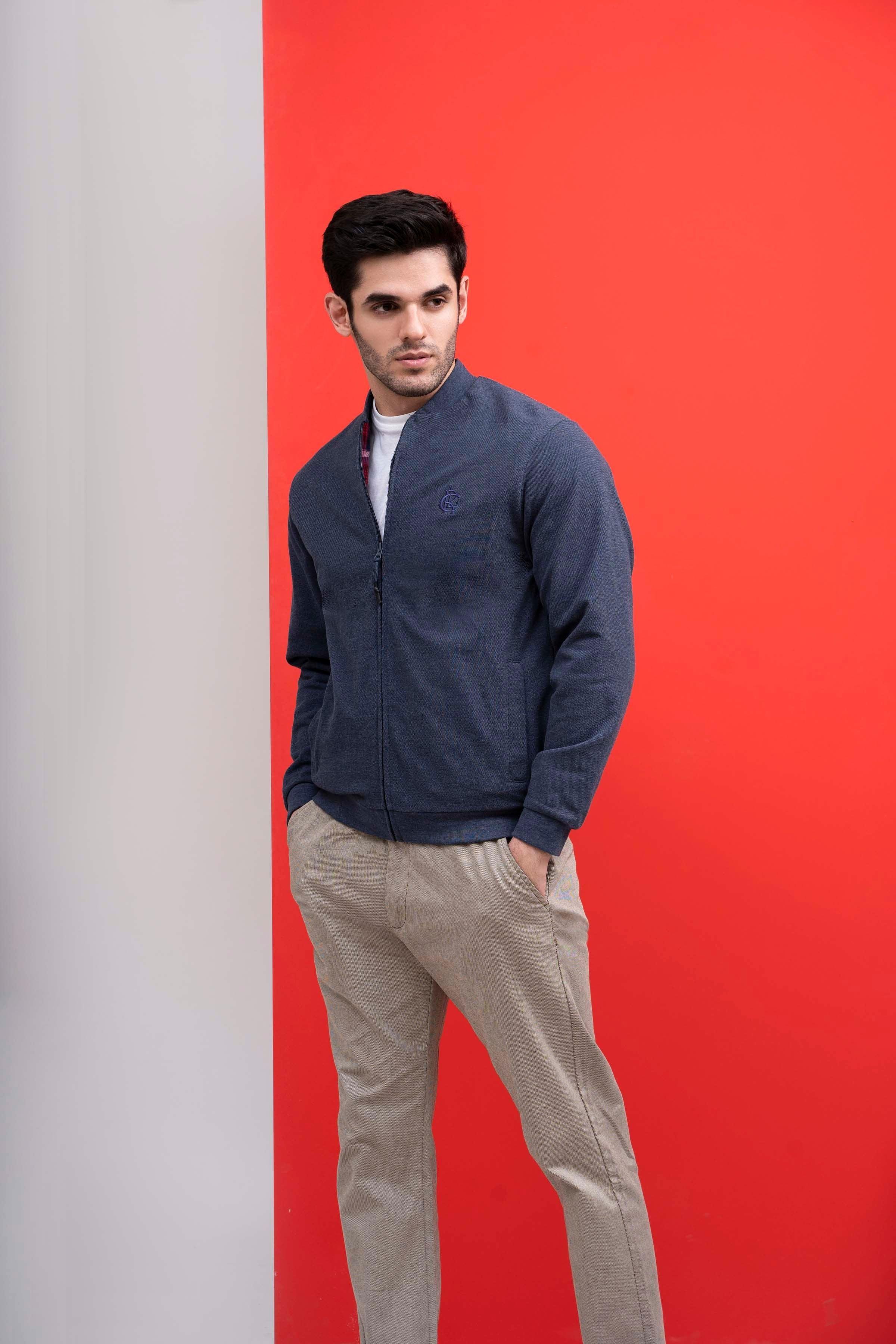 JACKET MOCK NECK ZIPPER NAVY at Charcoal Clothing