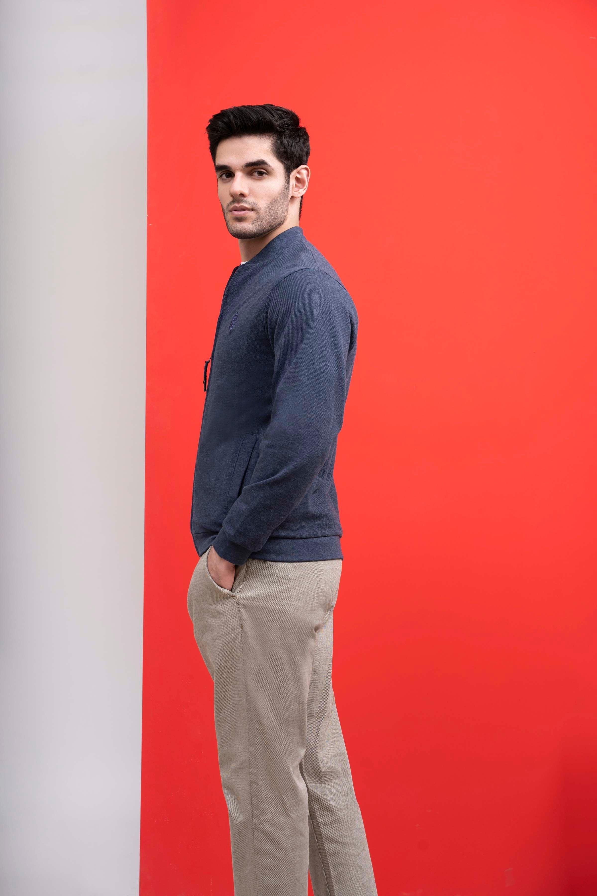 JACKET MOCK NECK ZIPPER NAVY at Charcoal Clothing