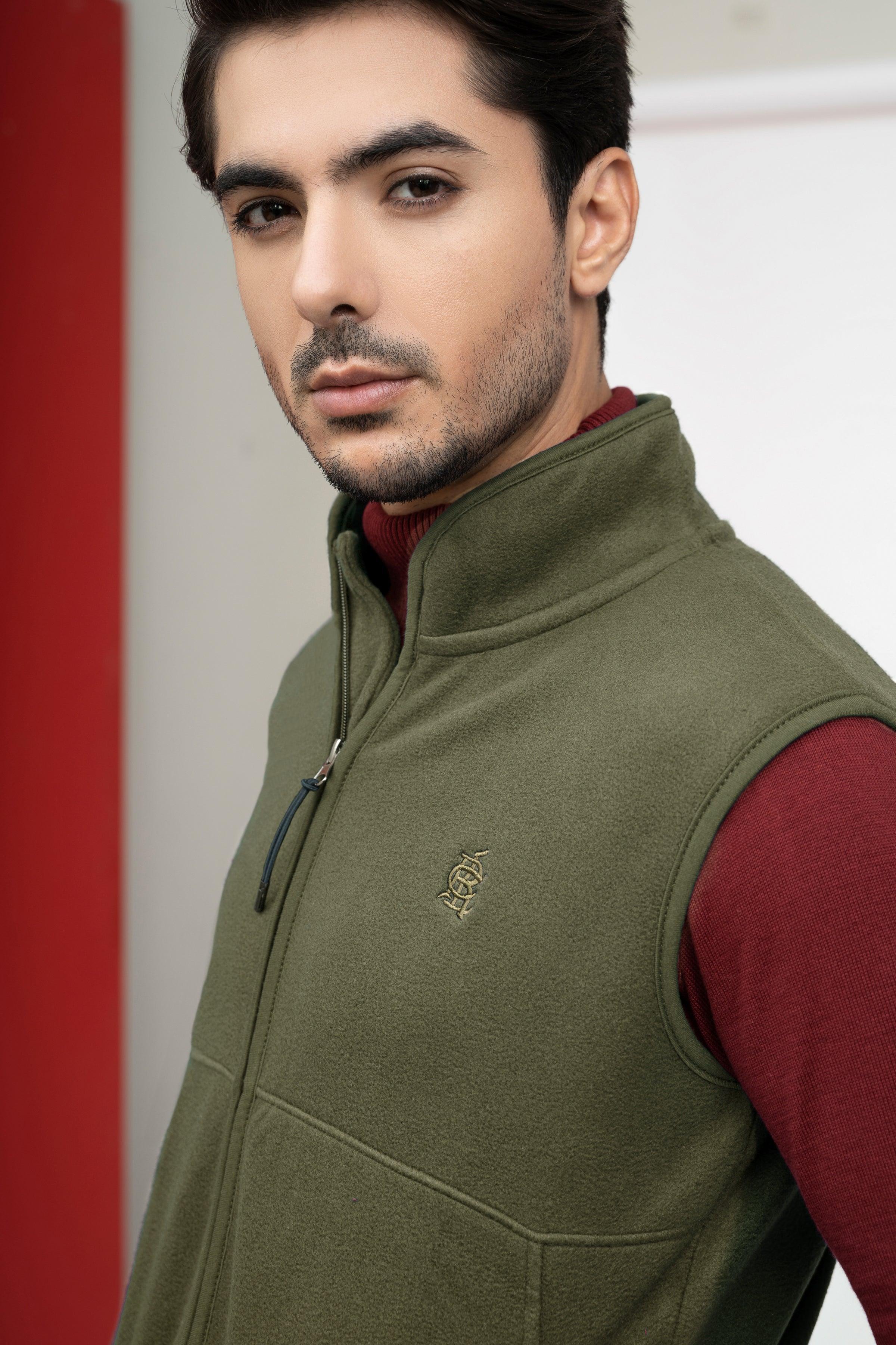 JACKET POLAR FLEECE S/L KHAKI at Charcoal Clothing