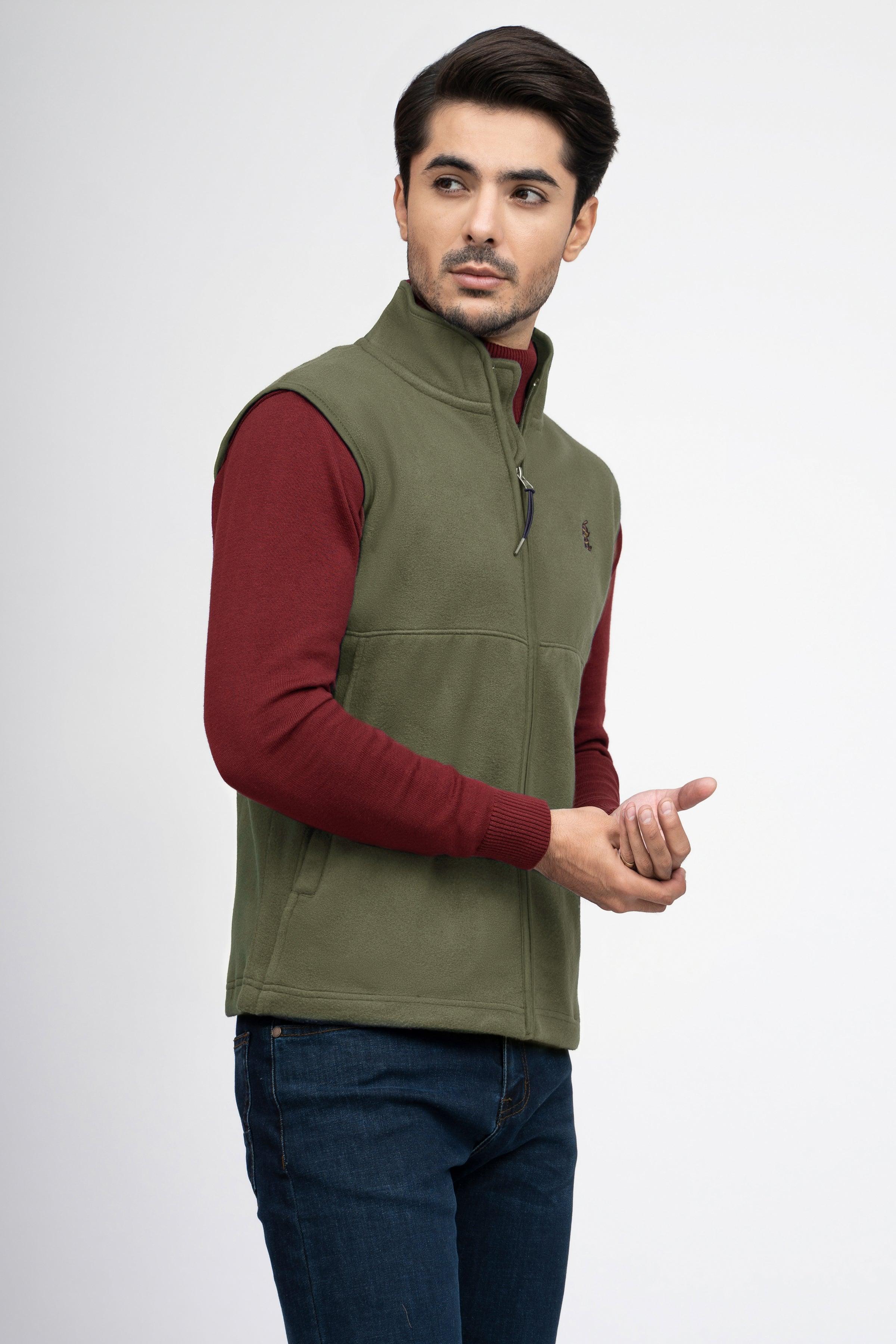 JACKET POLAR FLEECE S/L KHAKI at Charcoal Clothing