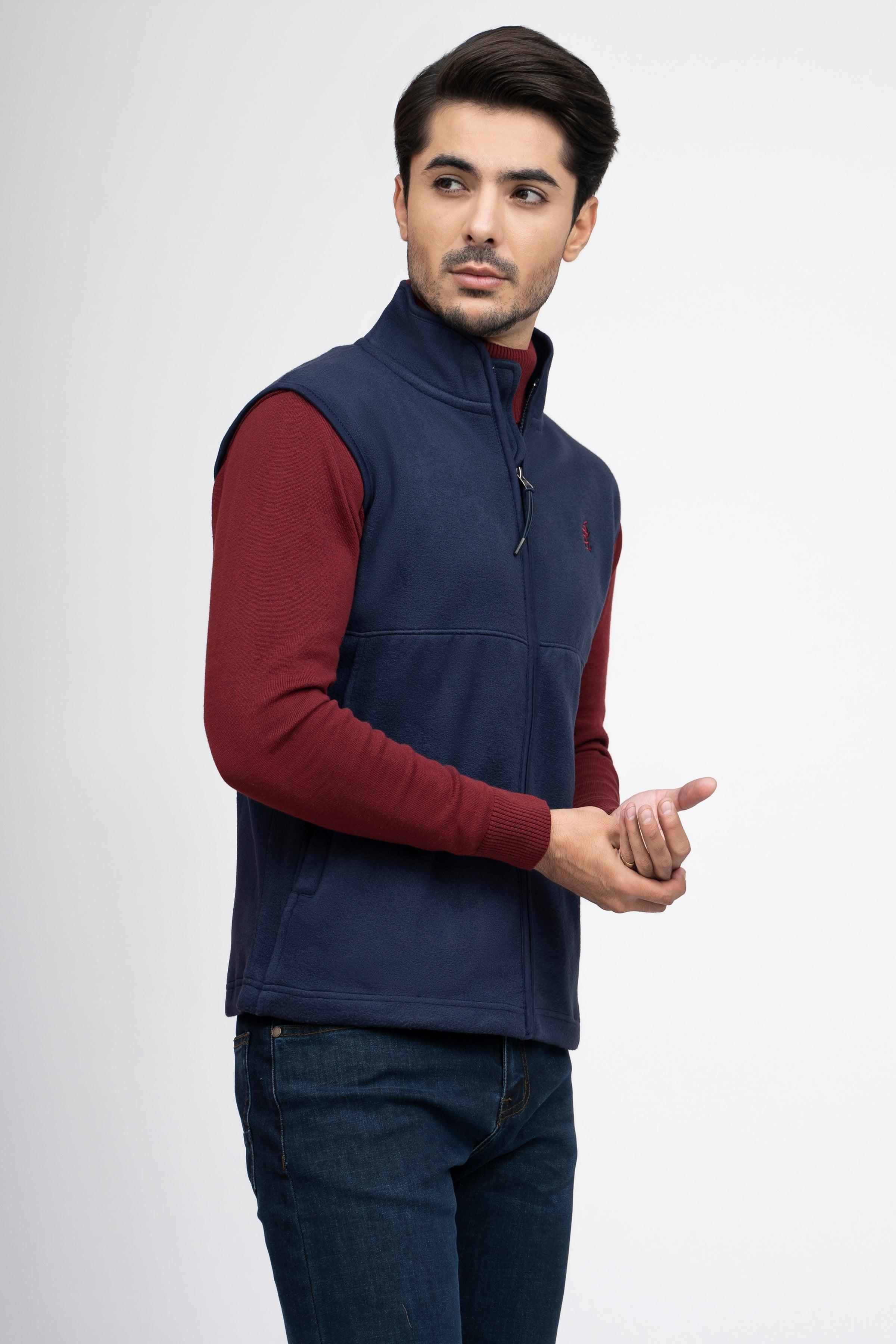 JACKET POLAR FLEECE S/L NAVY at Charcoal Clothing