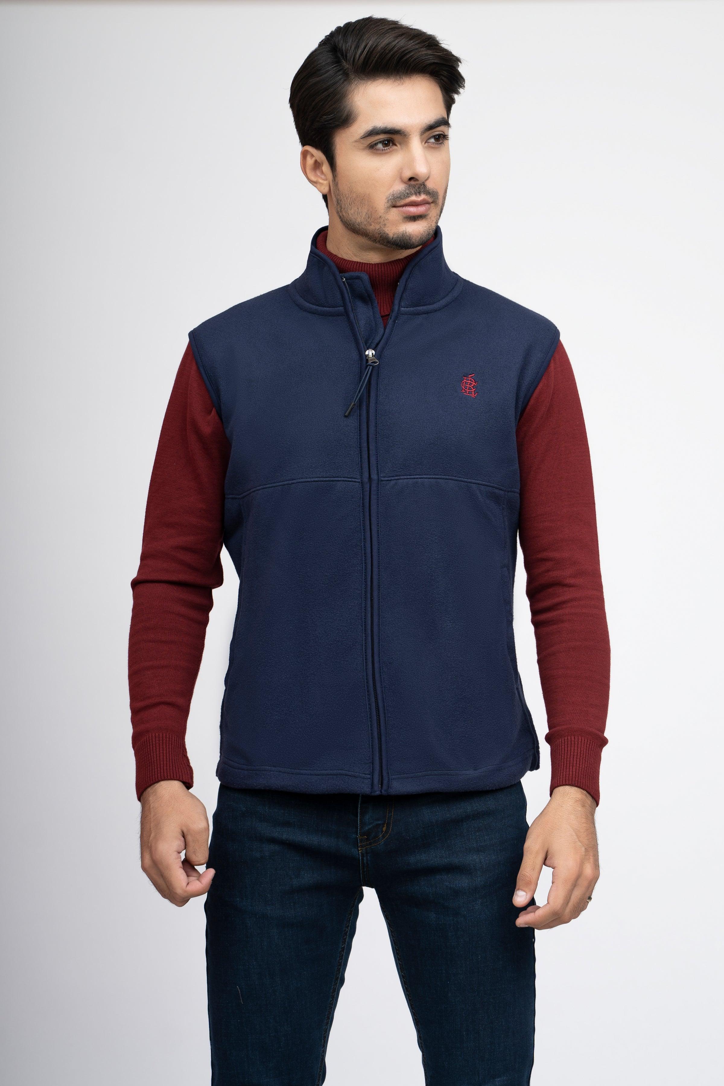 JACKET POLAR FLEECE S/L NAVY at Charcoal Clothing
