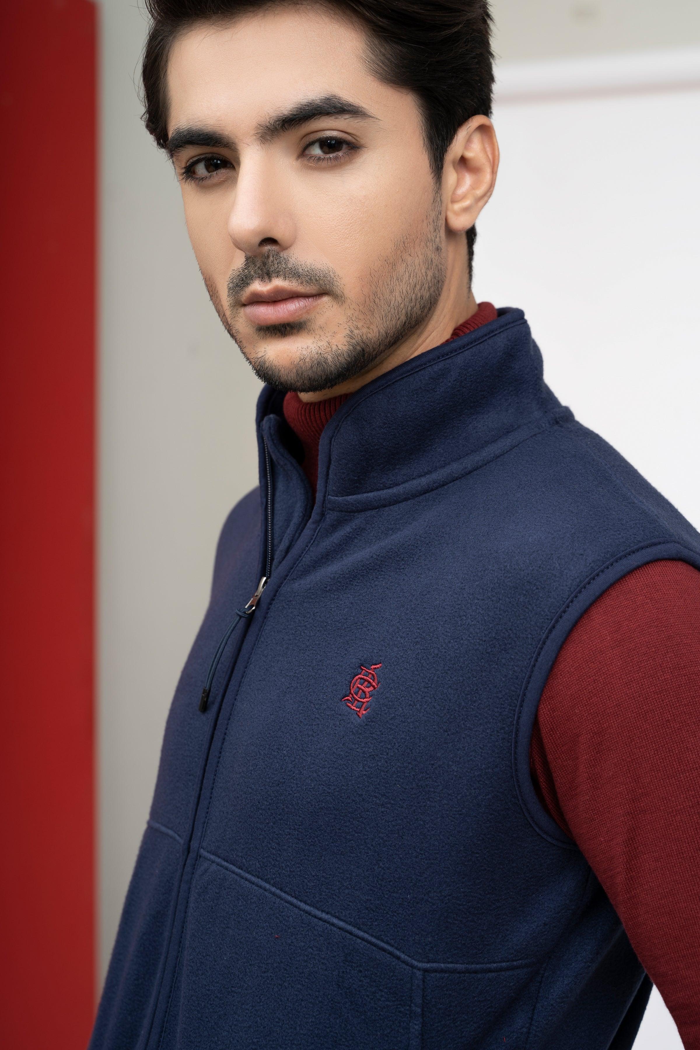 JACKET POLAR FLEECE S/L NAVY at Charcoal Clothing