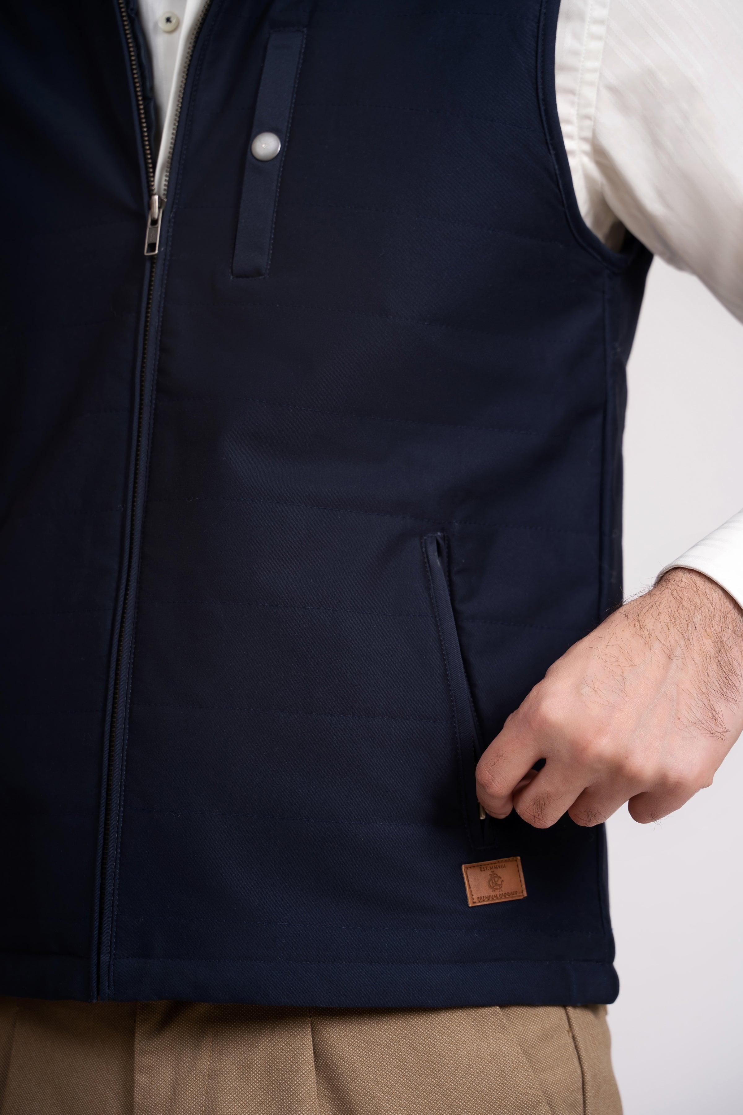 JACKET QUILTED SLEEVE LESS NAVY at Charcoal Clothing