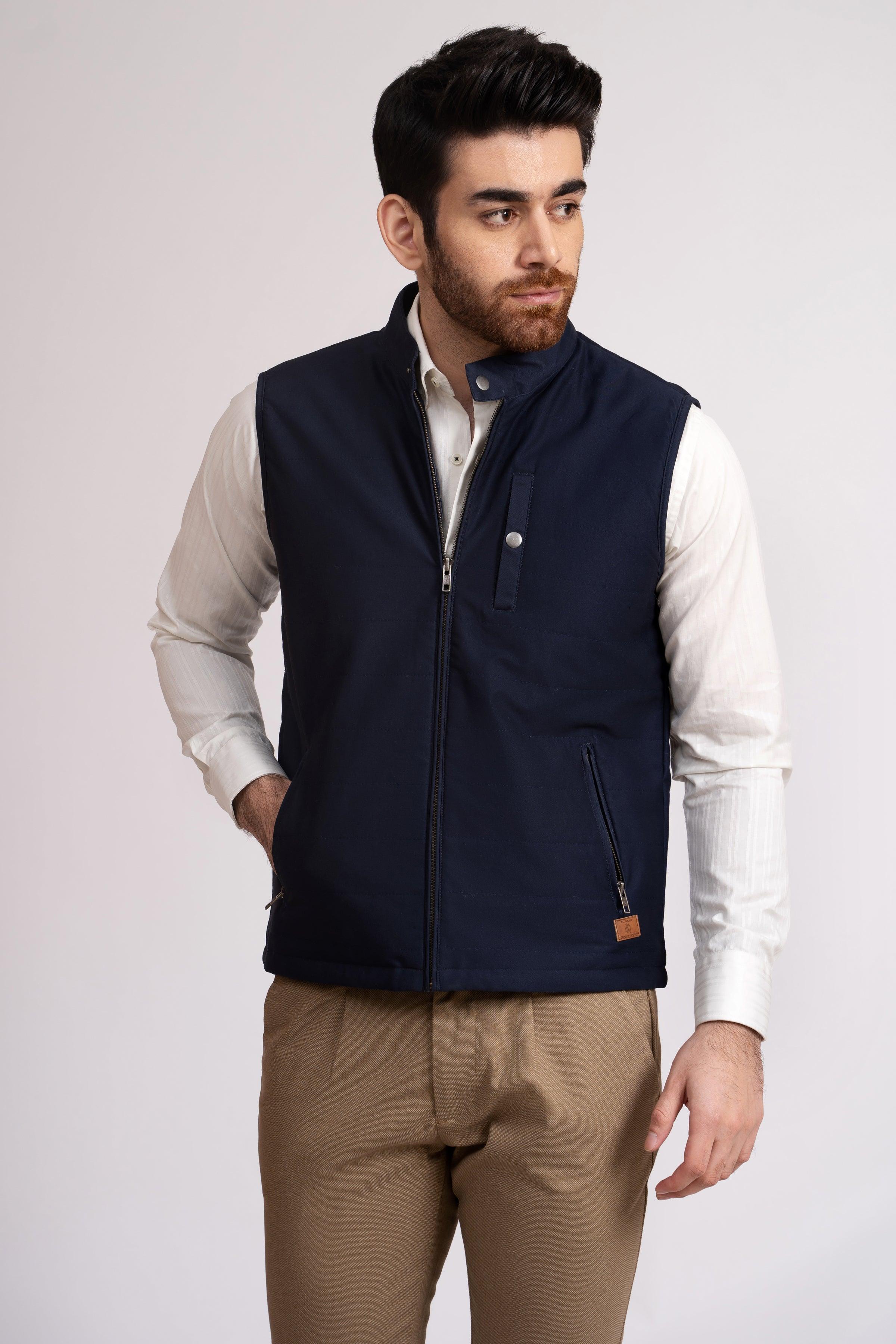 JACKET QUILTED SLEEVE LESS NAVY at Charcoal Clothing