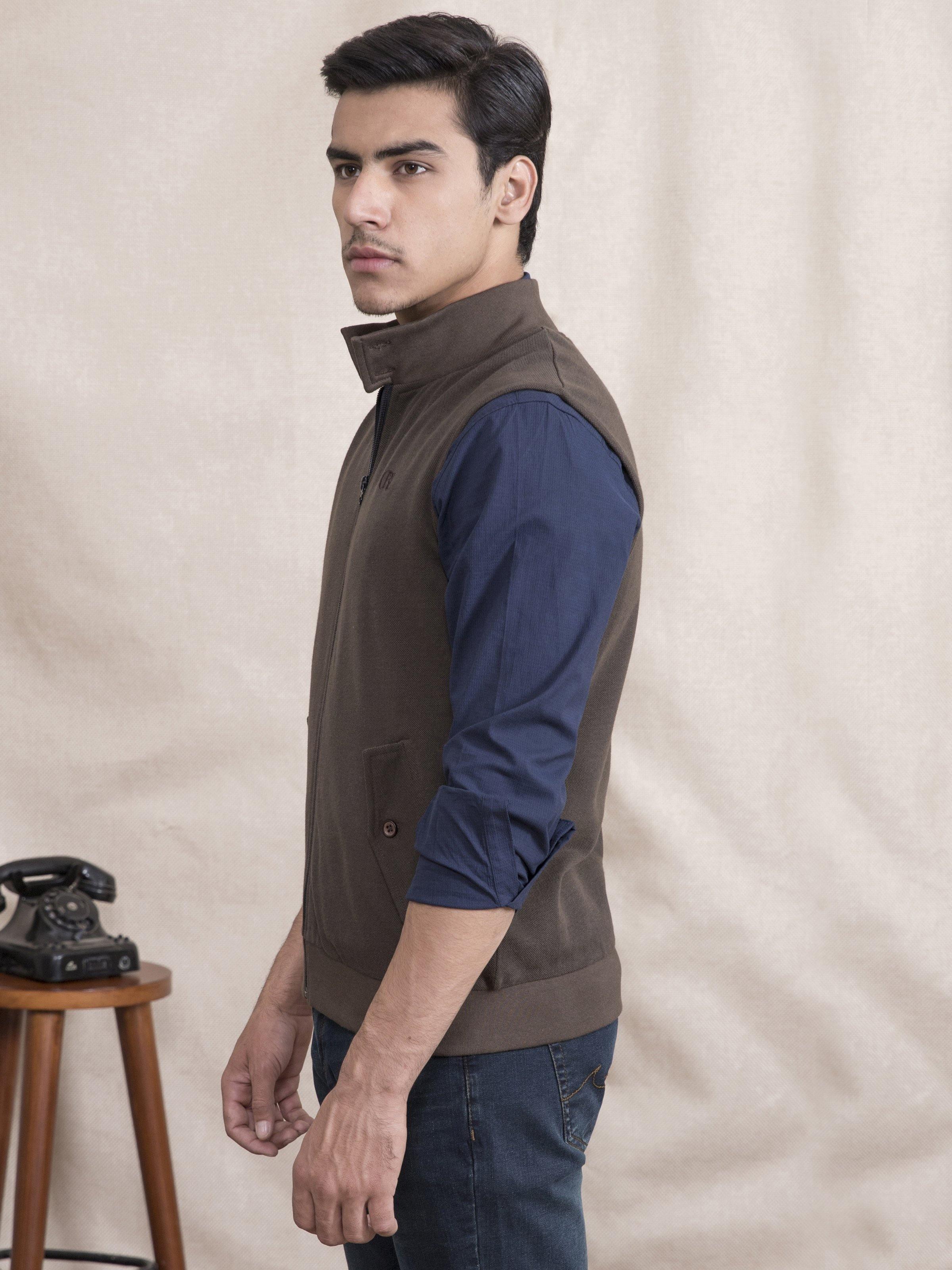 JACKET SLEEVE LESS OLIVE at Charcoal Clothing