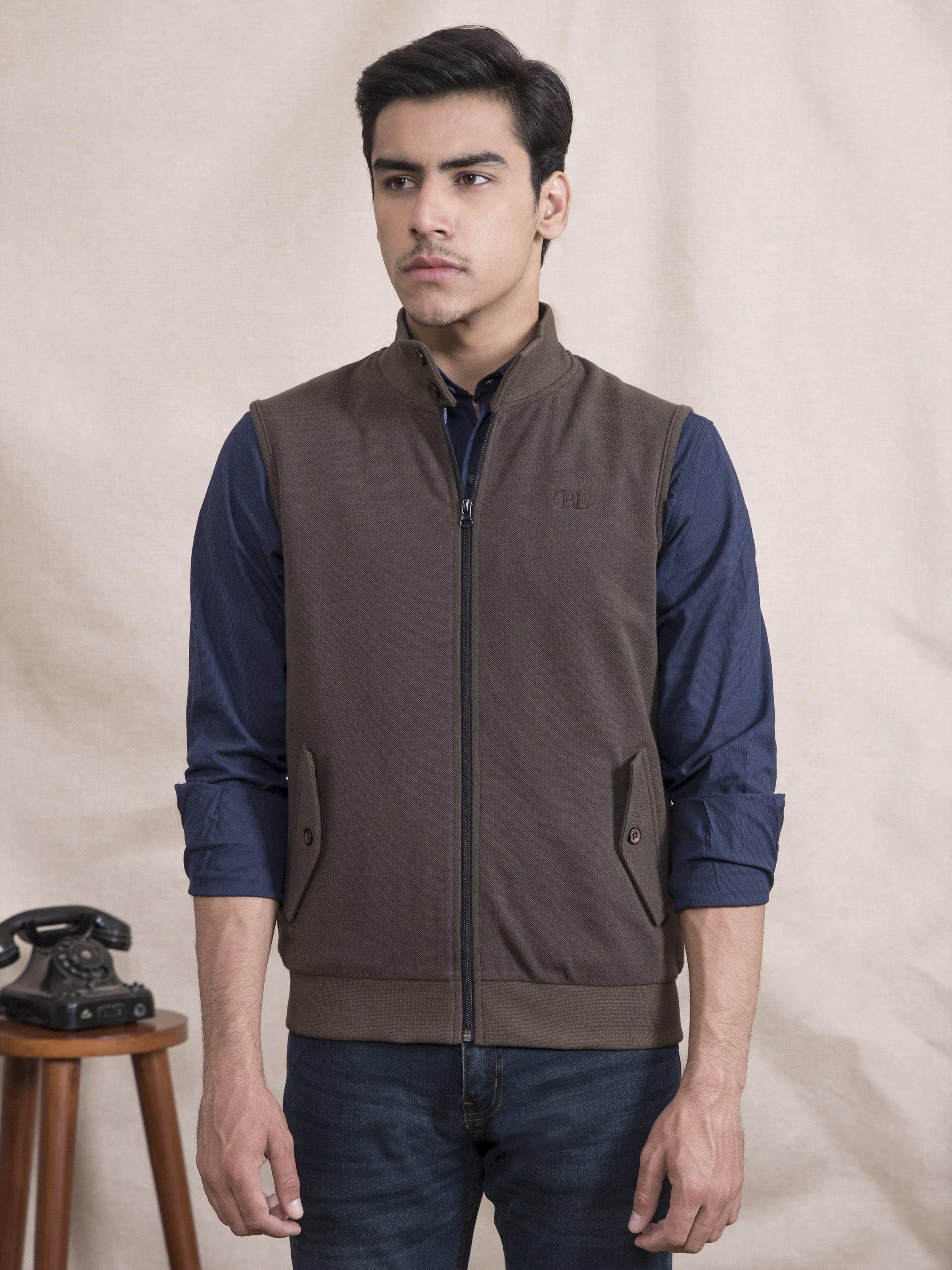 JACKET SLEEVE LESS OLIVE at Charcoal Clothing