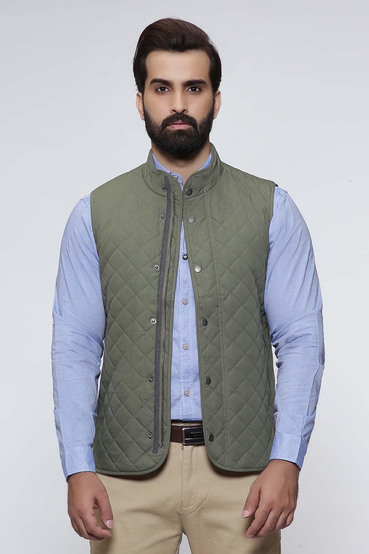 JACKET SLEEVE LESS OLIVE at Charcoal Clothing