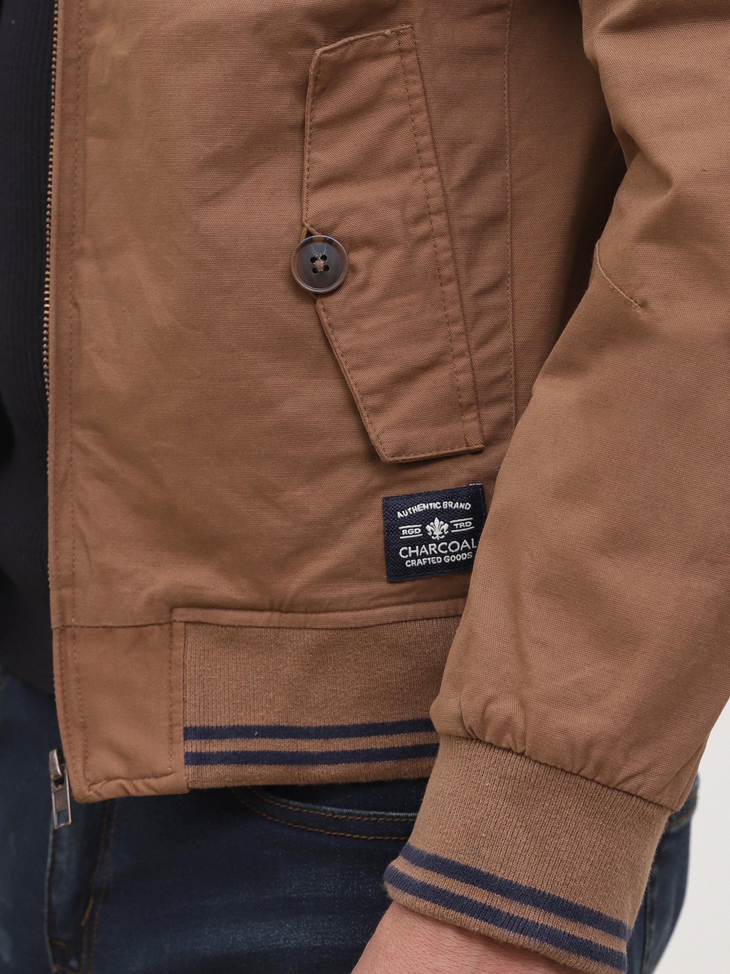 JACKET SMALL BAN FULL SLEEVE DARK KHAKI at Charcoal Clothing