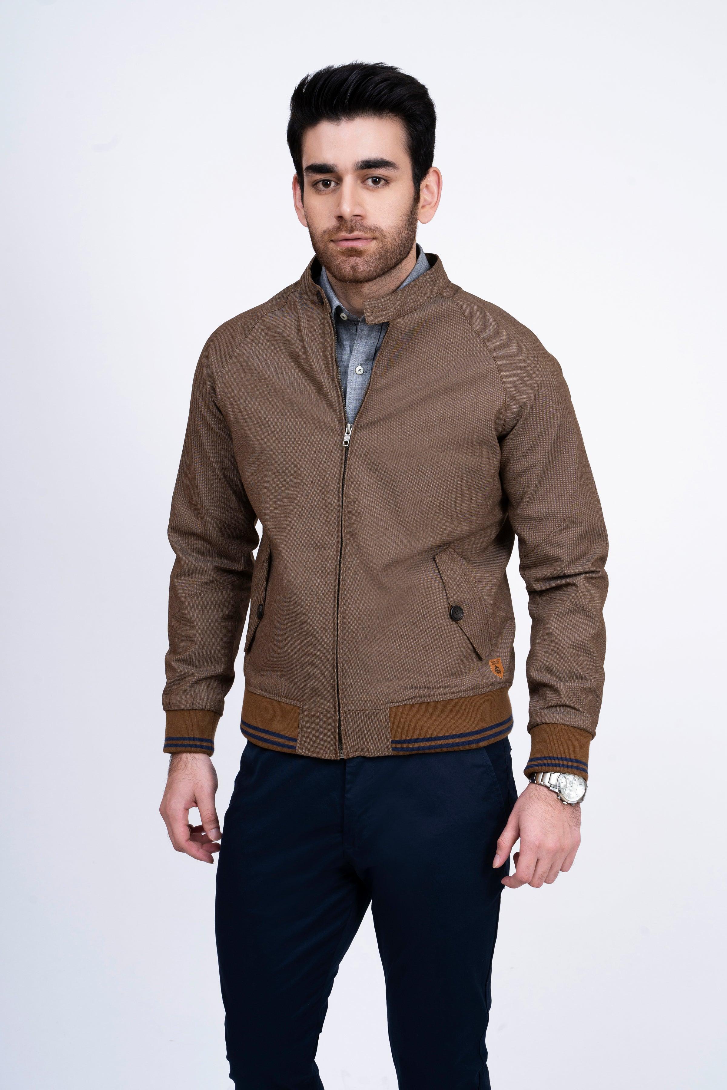 JACKET TIPPING BAN COLLAR DARK BROWN at Charcoal Clothing