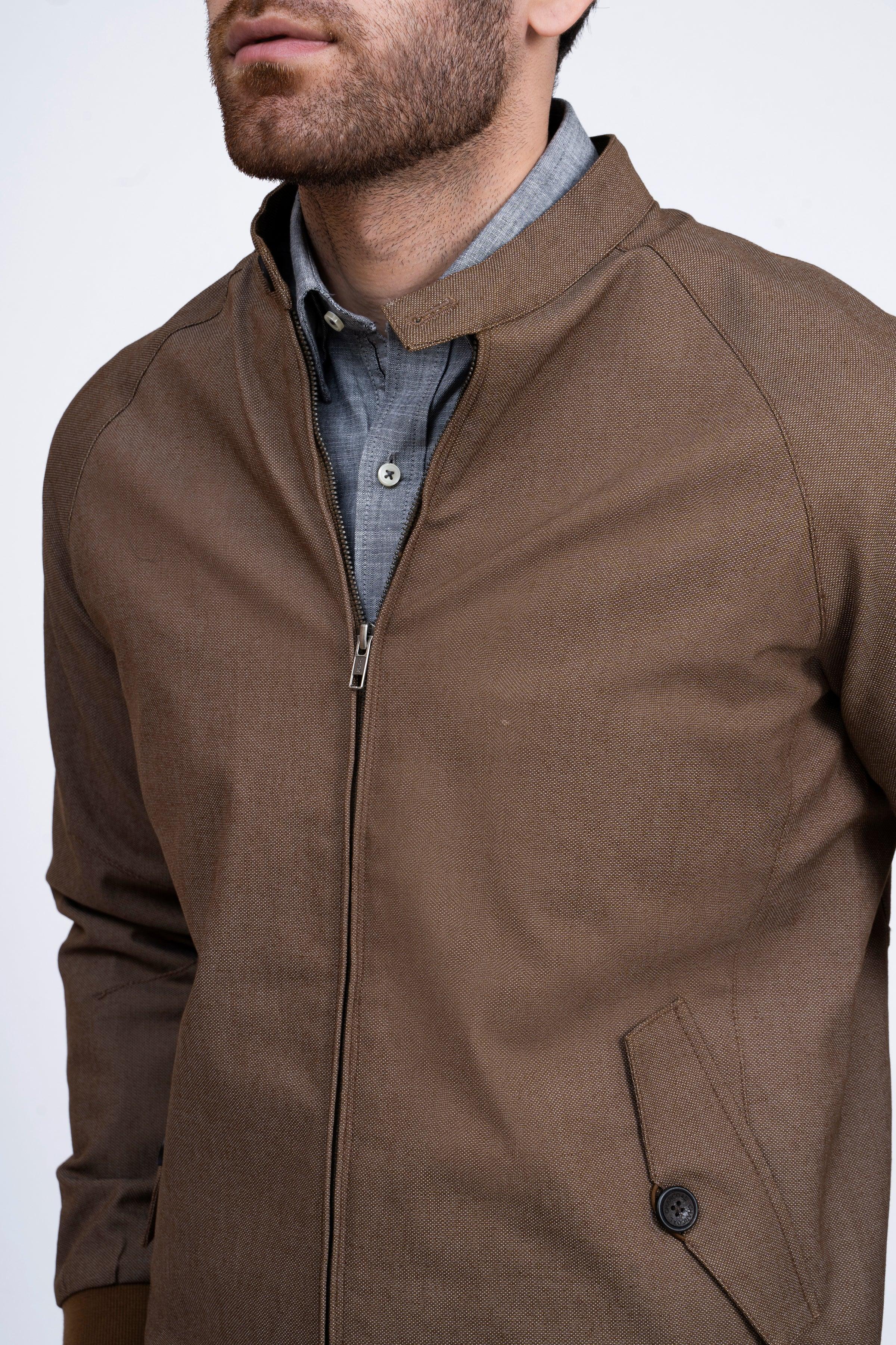 JACKET TIPPING BAN COLLAR DARK BROWN at Charcoal Clothing