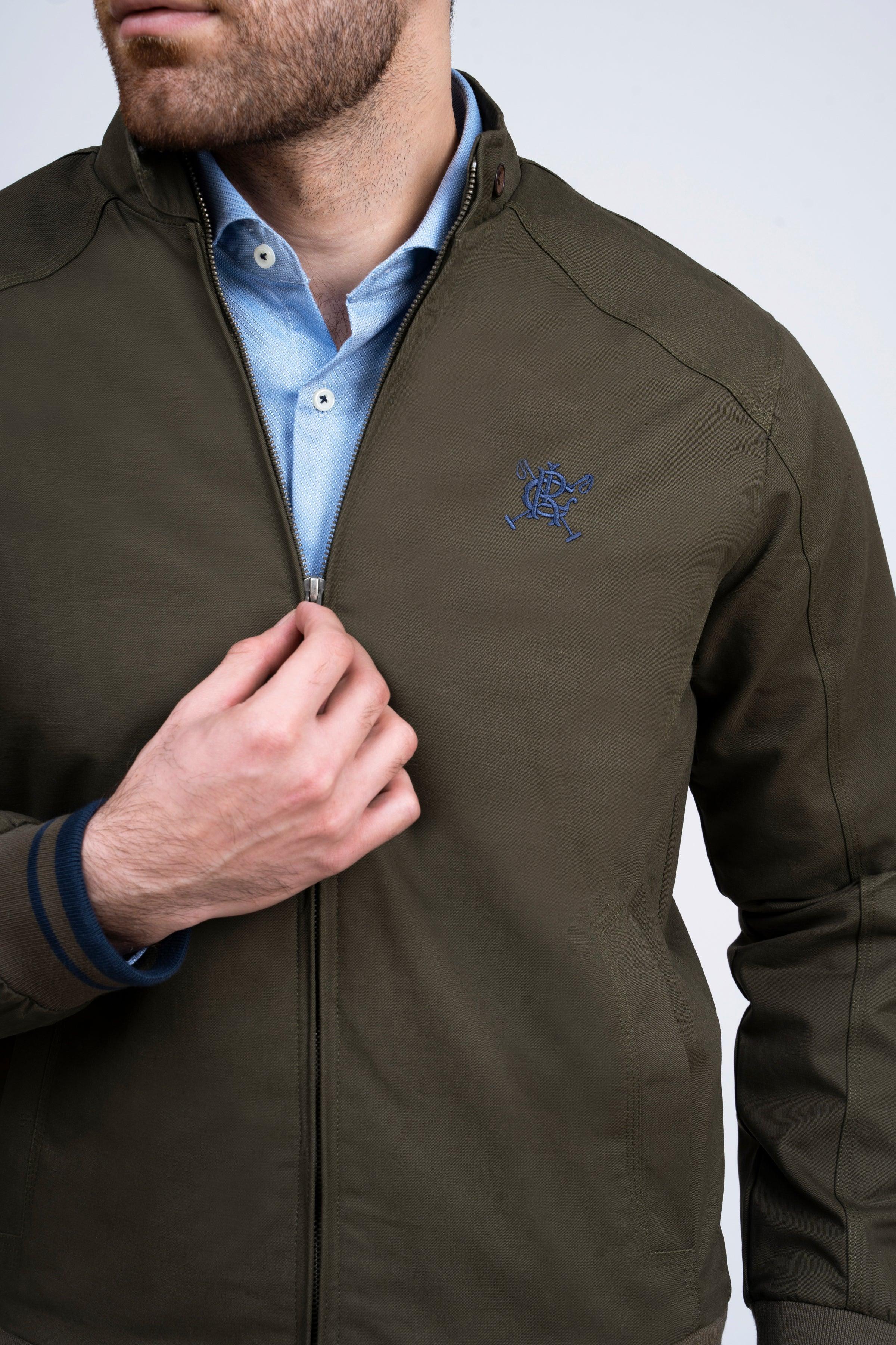 JACKET TIPPING BAN COLLAR DARK OLIVE at Charcoal Clothing