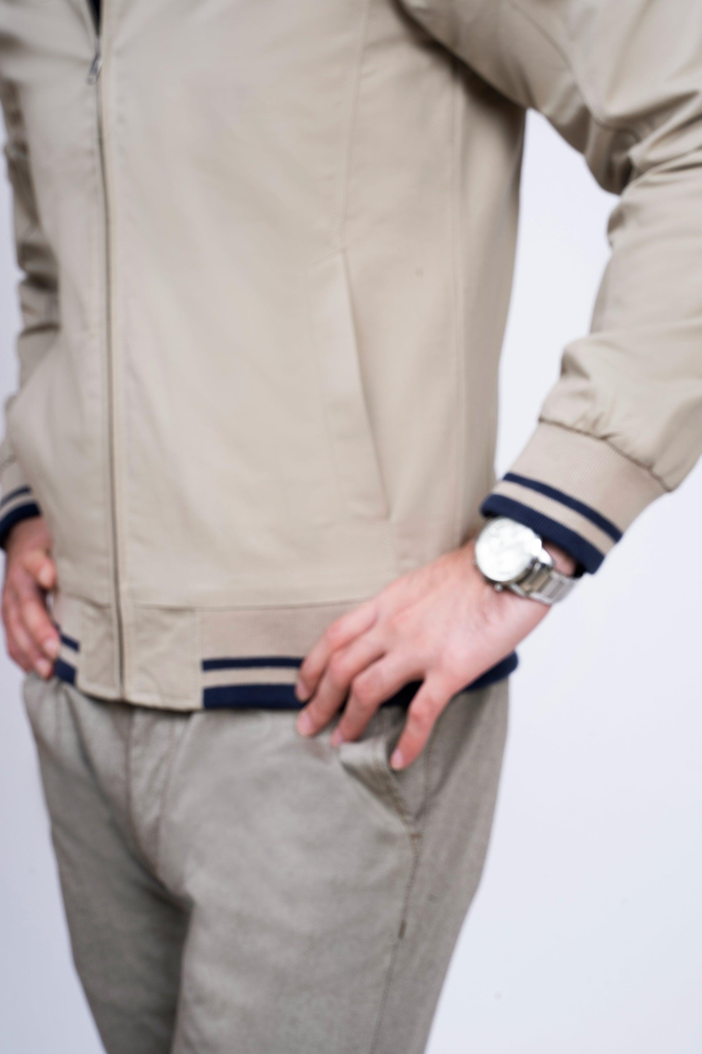 JACKET TIPPING BAN COLLAR LIGHT KHAKI at Charcoal Clothing