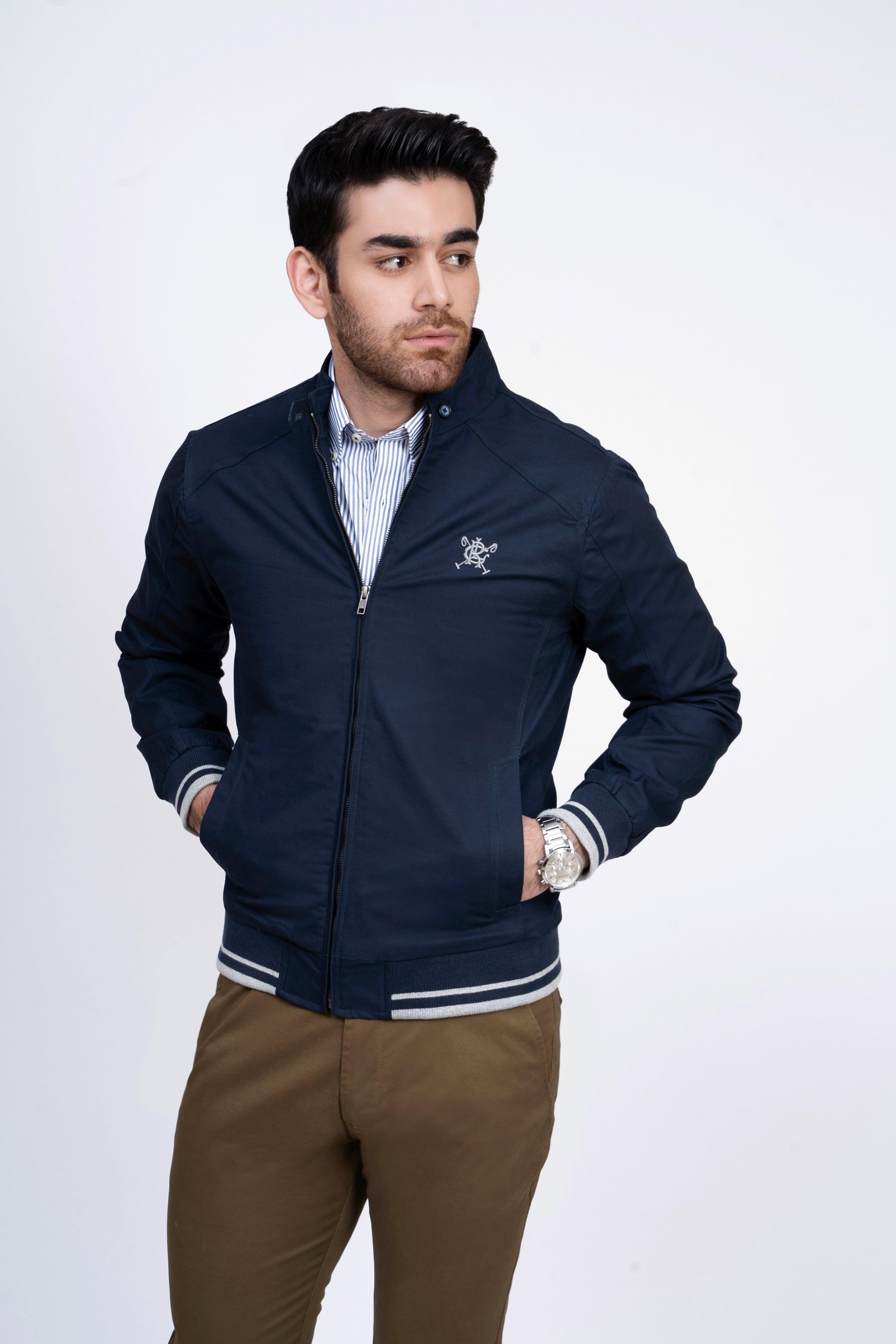 JACKET TIPPING BAN COLLAR NAVY at Charcoal Clothing