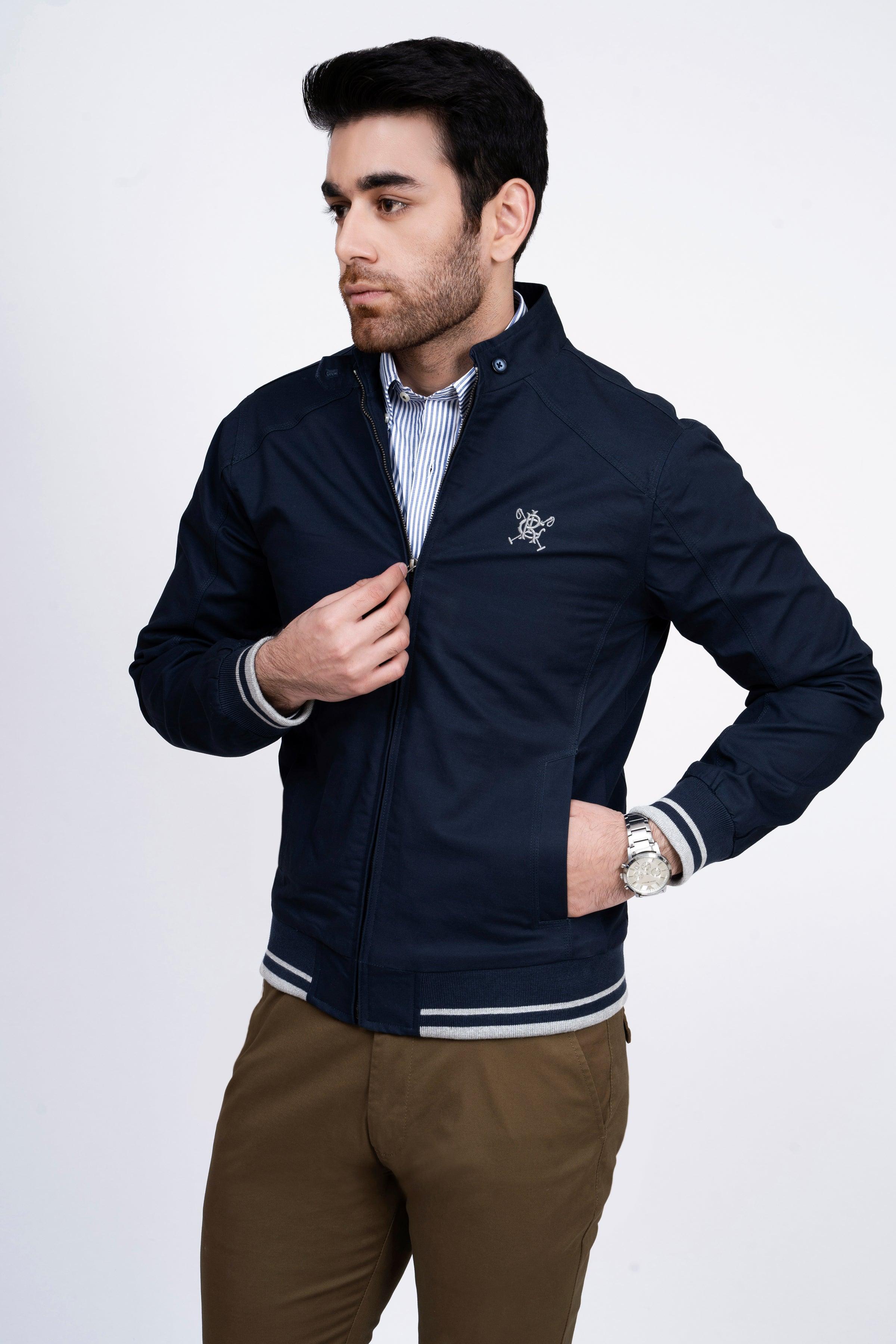 JACKET TIPPING BAN COLLAR NAVY at Charcoal Clothing