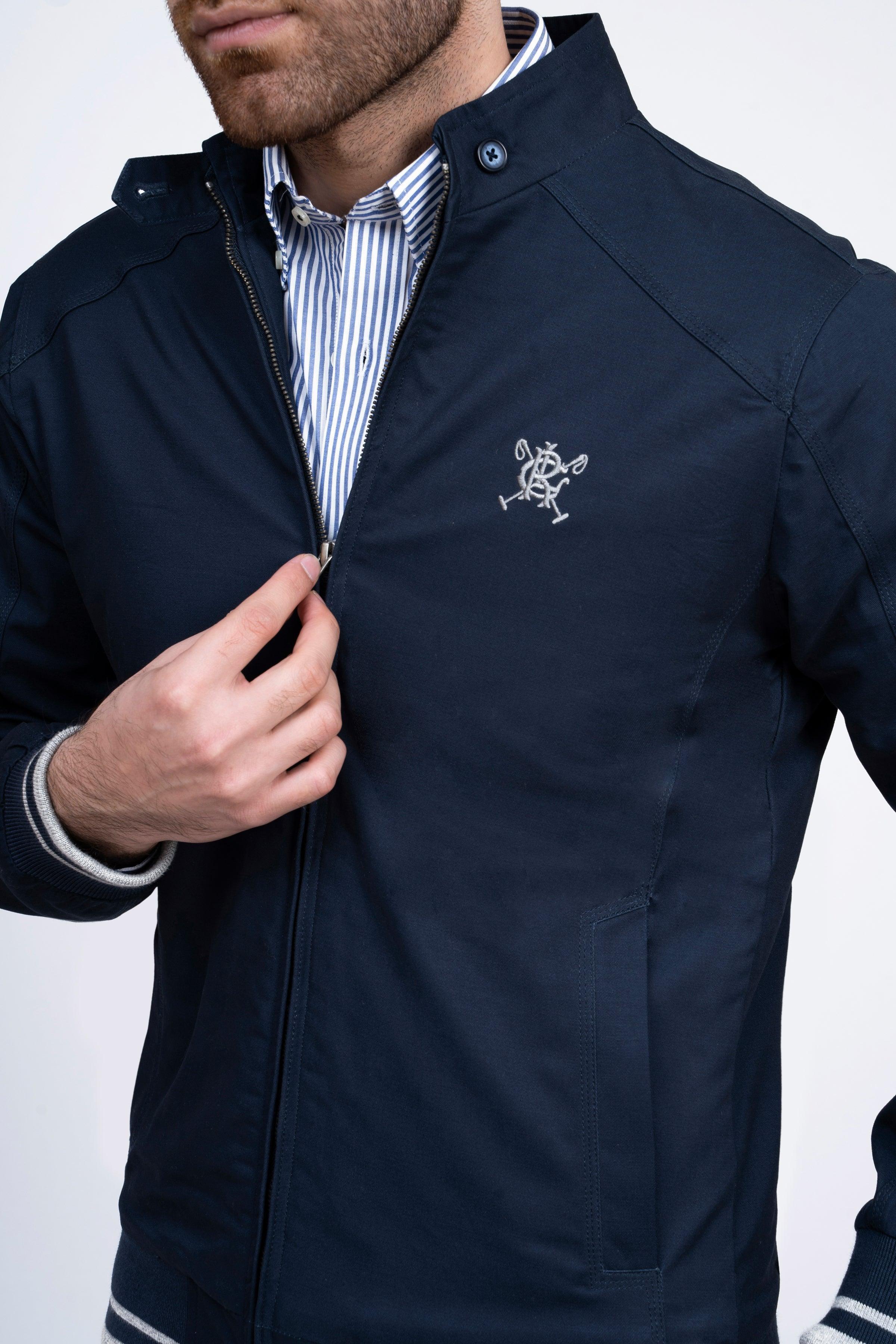 JACKET TIPPING BAN COLLAR NAVY at Charcoal Clothing