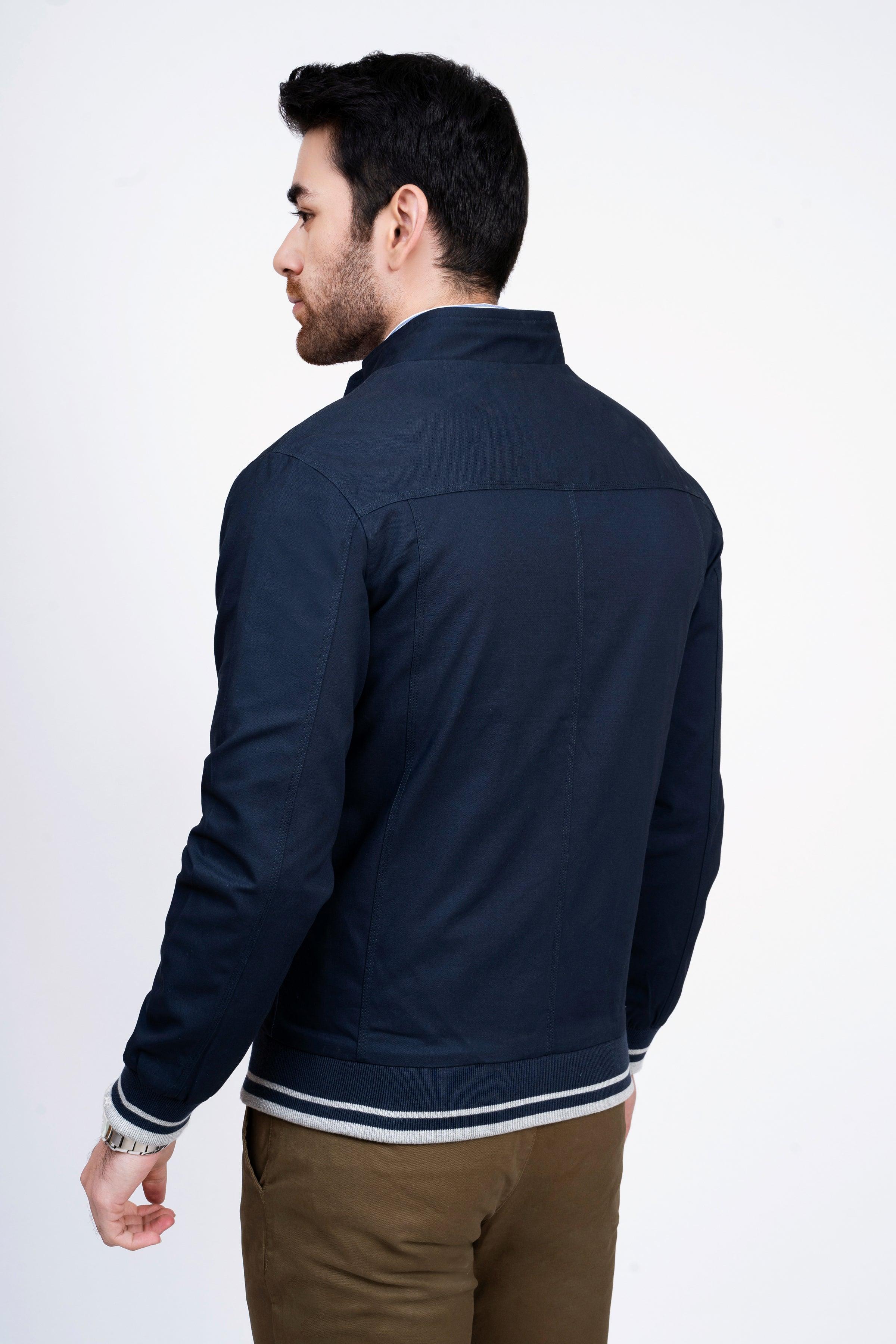 JACKET TIPPING BAN COLLAR NAVY at Charcoal Clothing