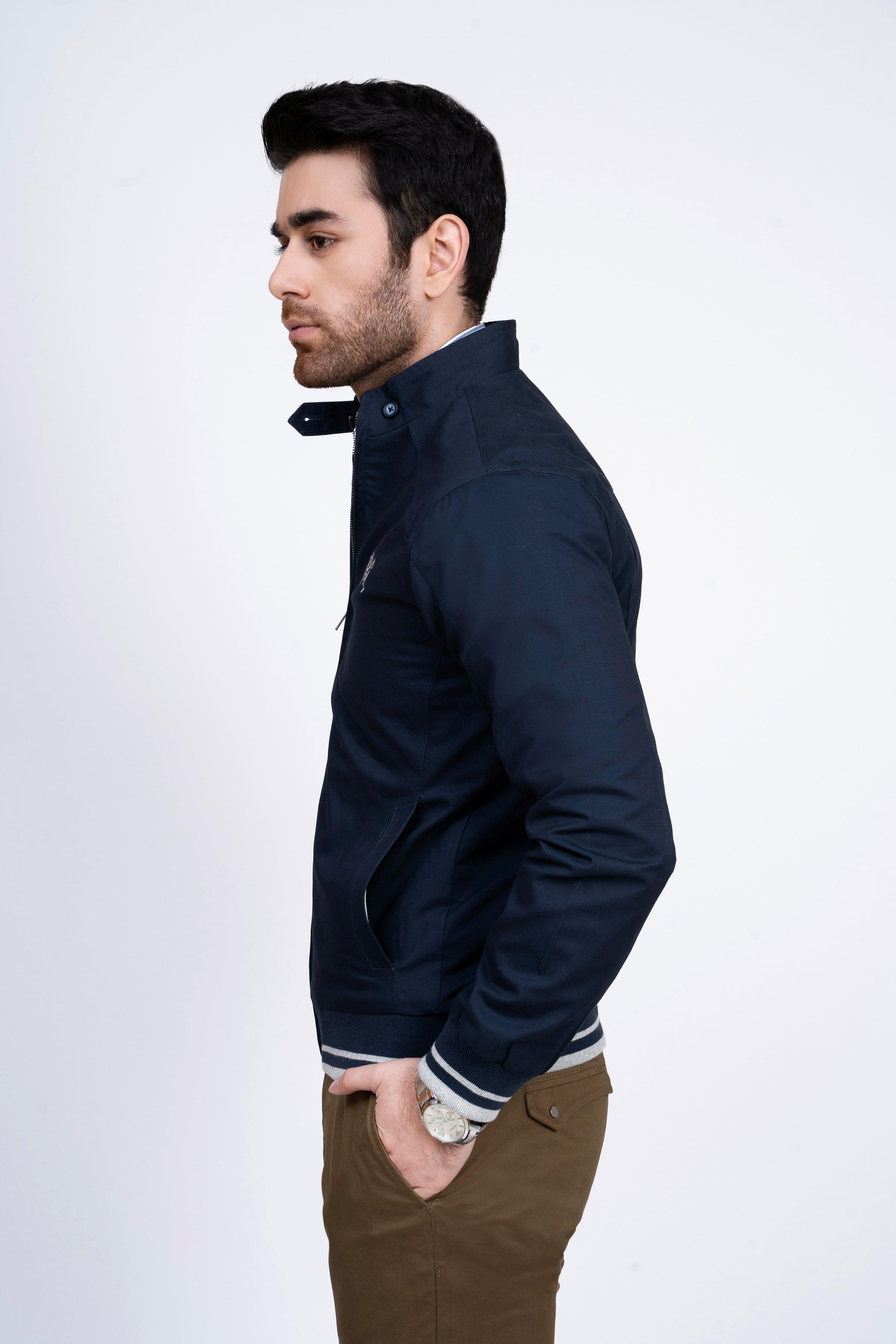 JACKET TIPPING BAN COLLAR NAVY at Charcoal Clothing