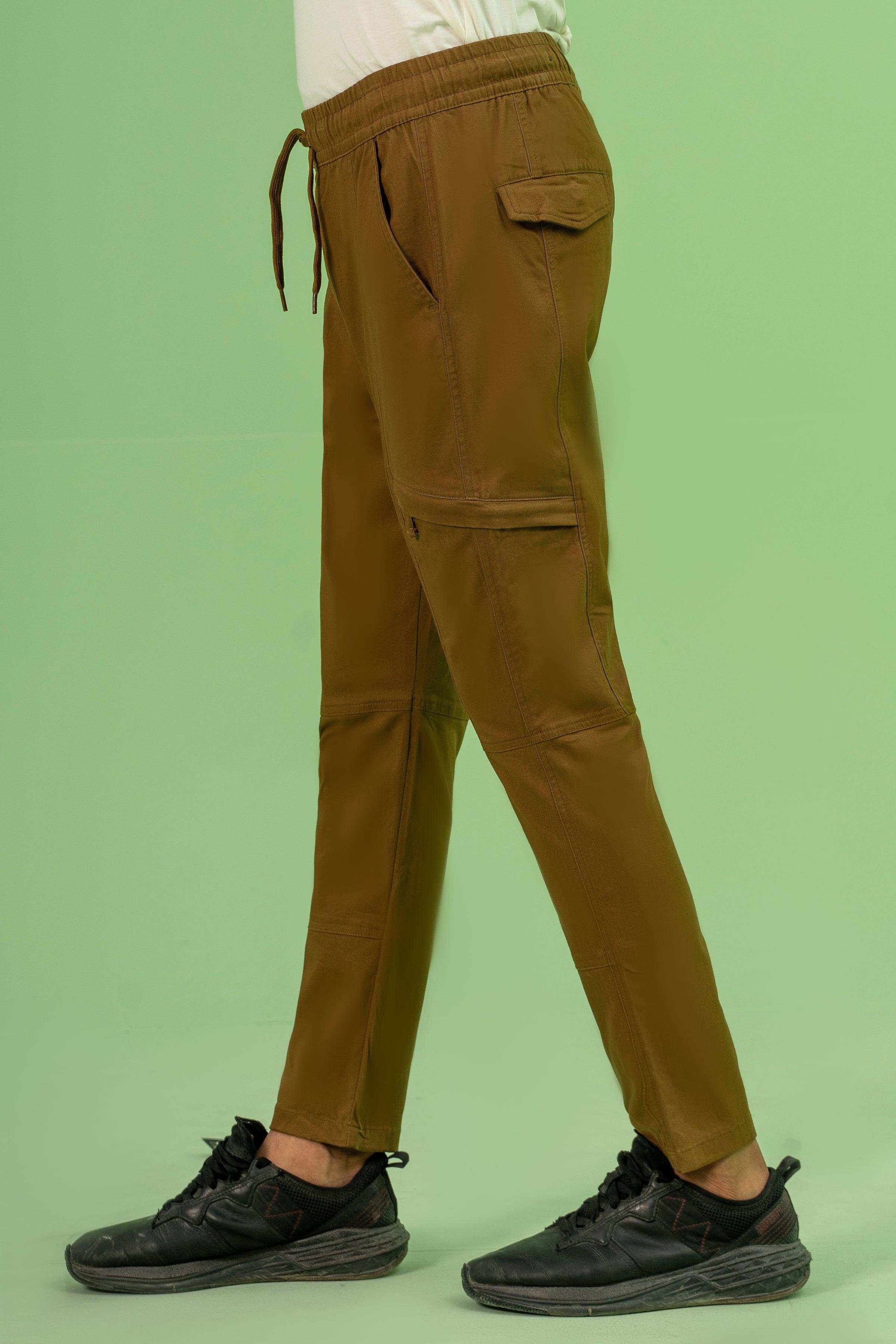 JOGGER WAIST SLIMFIT TROUSER DARK KHAKI at Charcoal Clothing