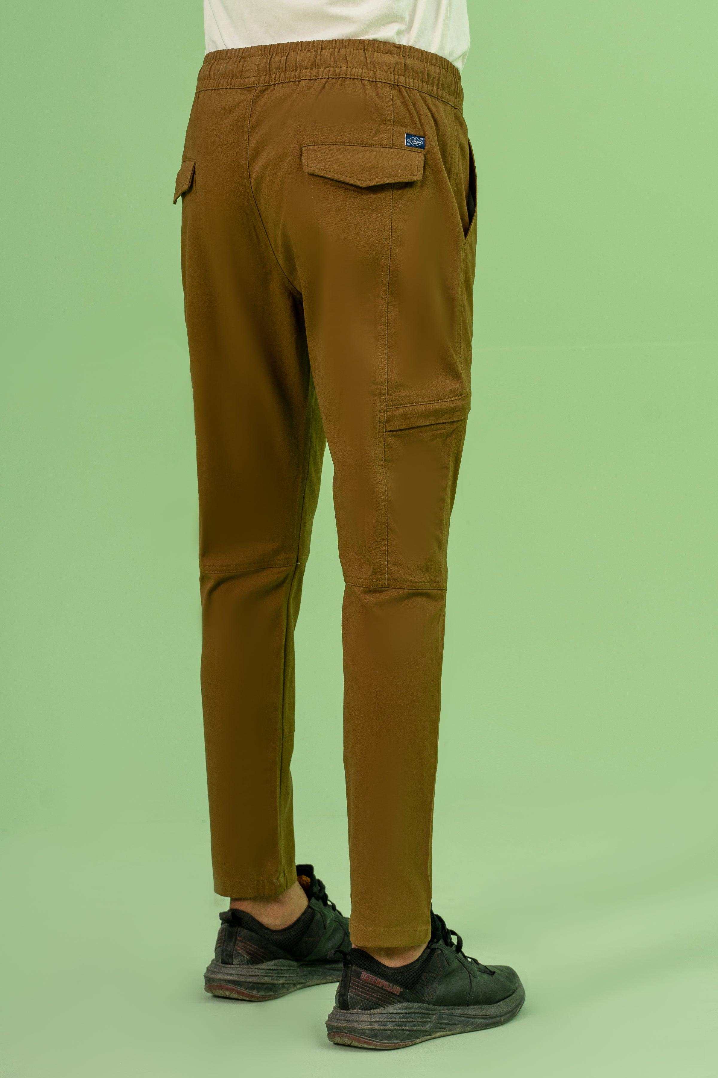 JOGGER WAIST SLIMFIT TROUSER DARK KHAKI at Charcoal Clothing