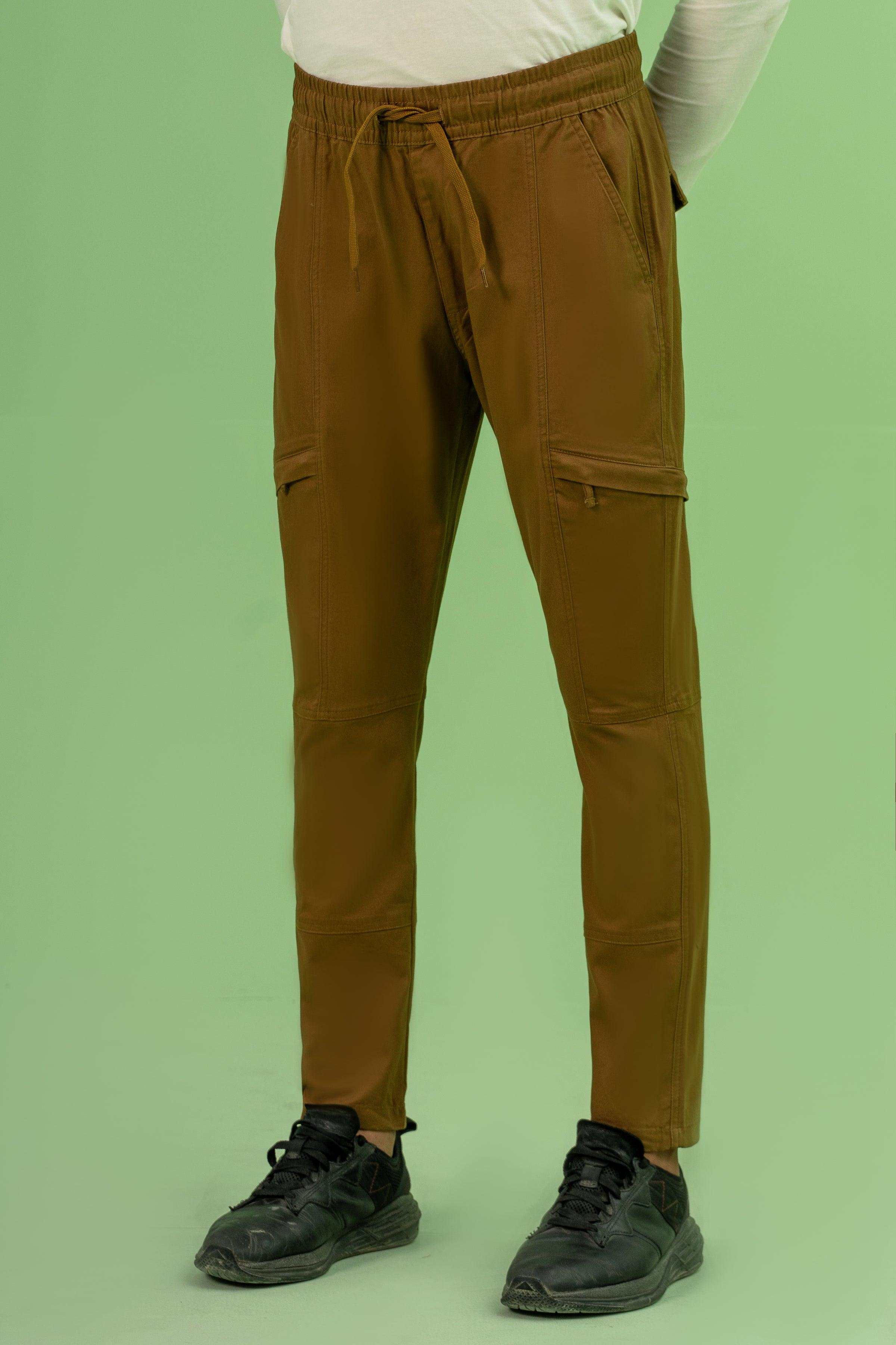 JOGGER WAIST SLIMFIT TROUSER DARK KHAKI at Charcoal Clothing
