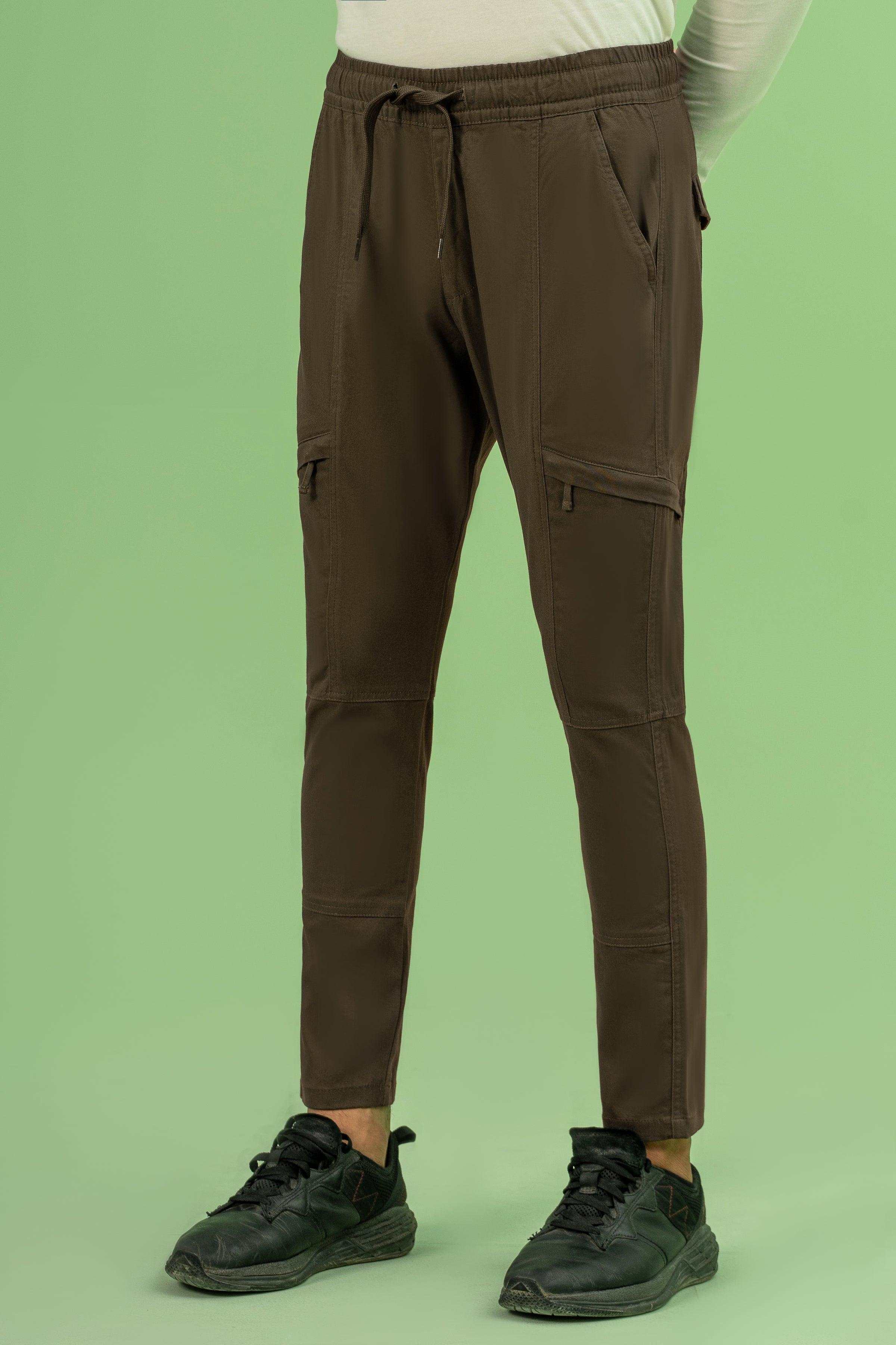 JOGGER WAIST SLIMFIT TROUSER DARK OLIVE at Charcoal Clothing
