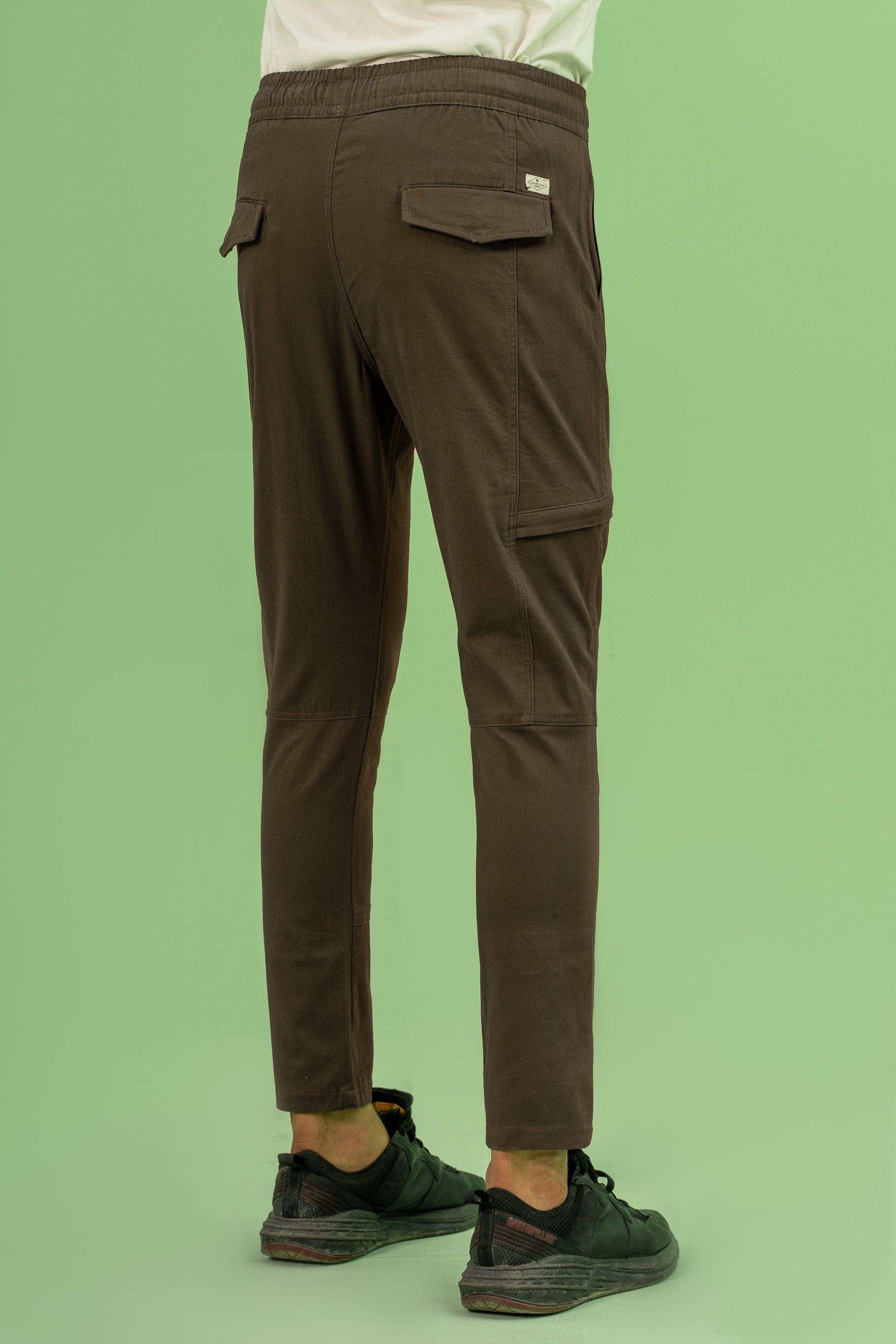 JOGGER WAIST SLIMFIT TROUSER DARK OLIVE at Charcoal Clothing