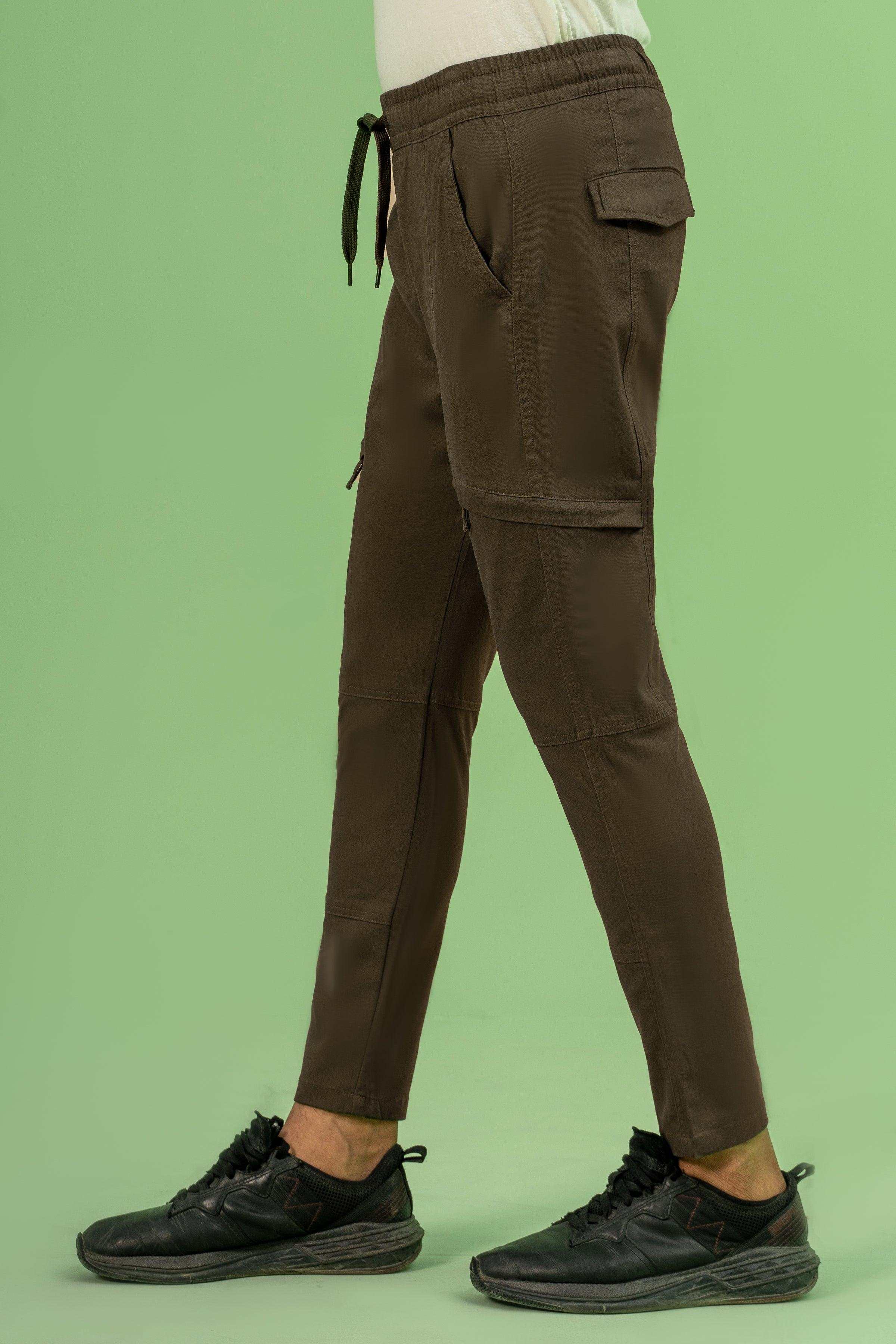 JOGGER WAIST SLIMFIT TROUSER DARK OLIVE at Charcoal Clothing